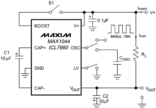 Электрические характеристики микросхемы IСL7660, включенной по тестовой схеме