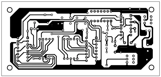 An actual-size, single-side PCB for the distance counter