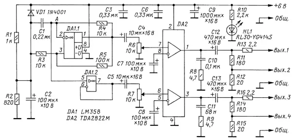 Cхема генератора сигналов частотой 1 кГц