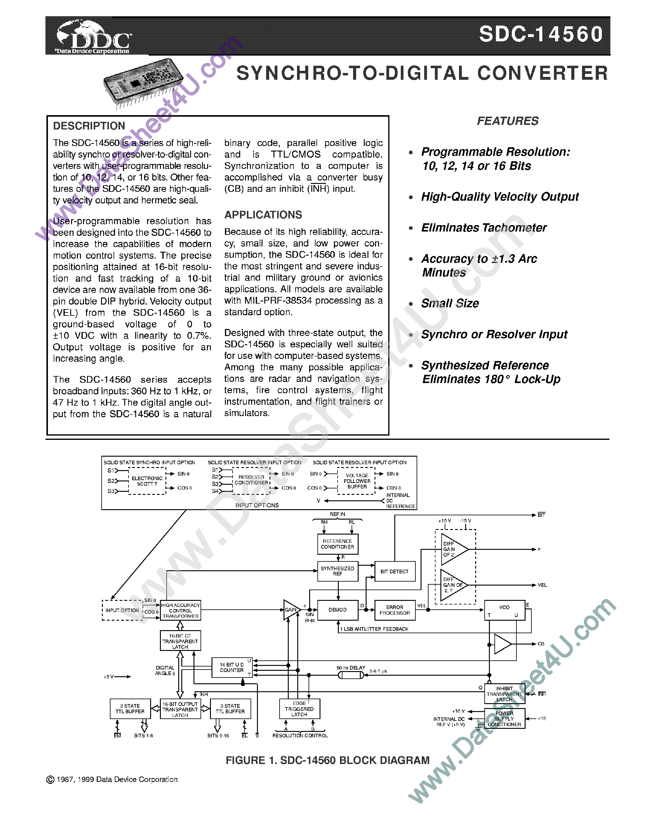Datasheet SDC-14560-xxx - (SDC-1456x) Synchro-to-Digital Converter page 1
