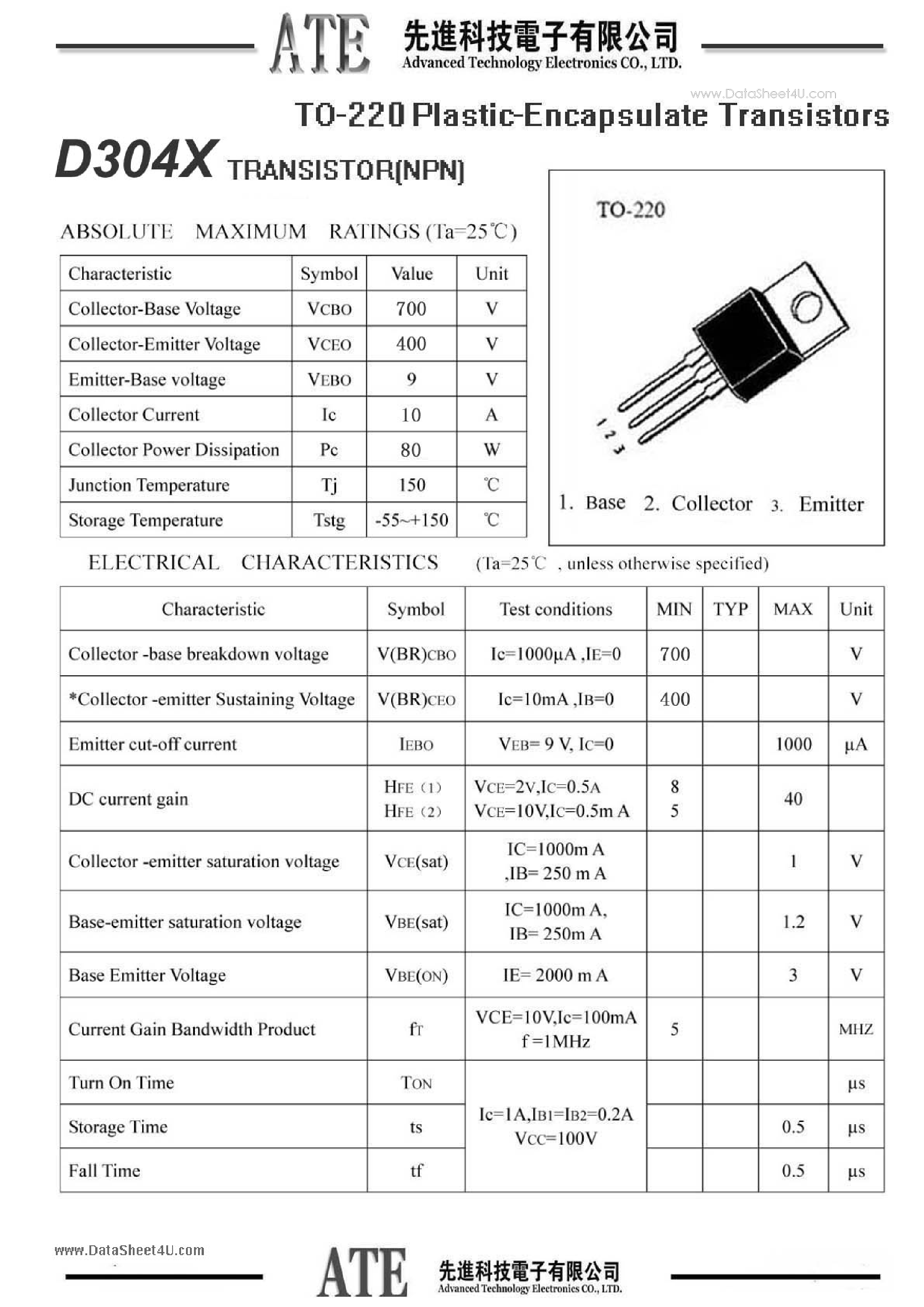 Datasheet D304X - transistor page 1