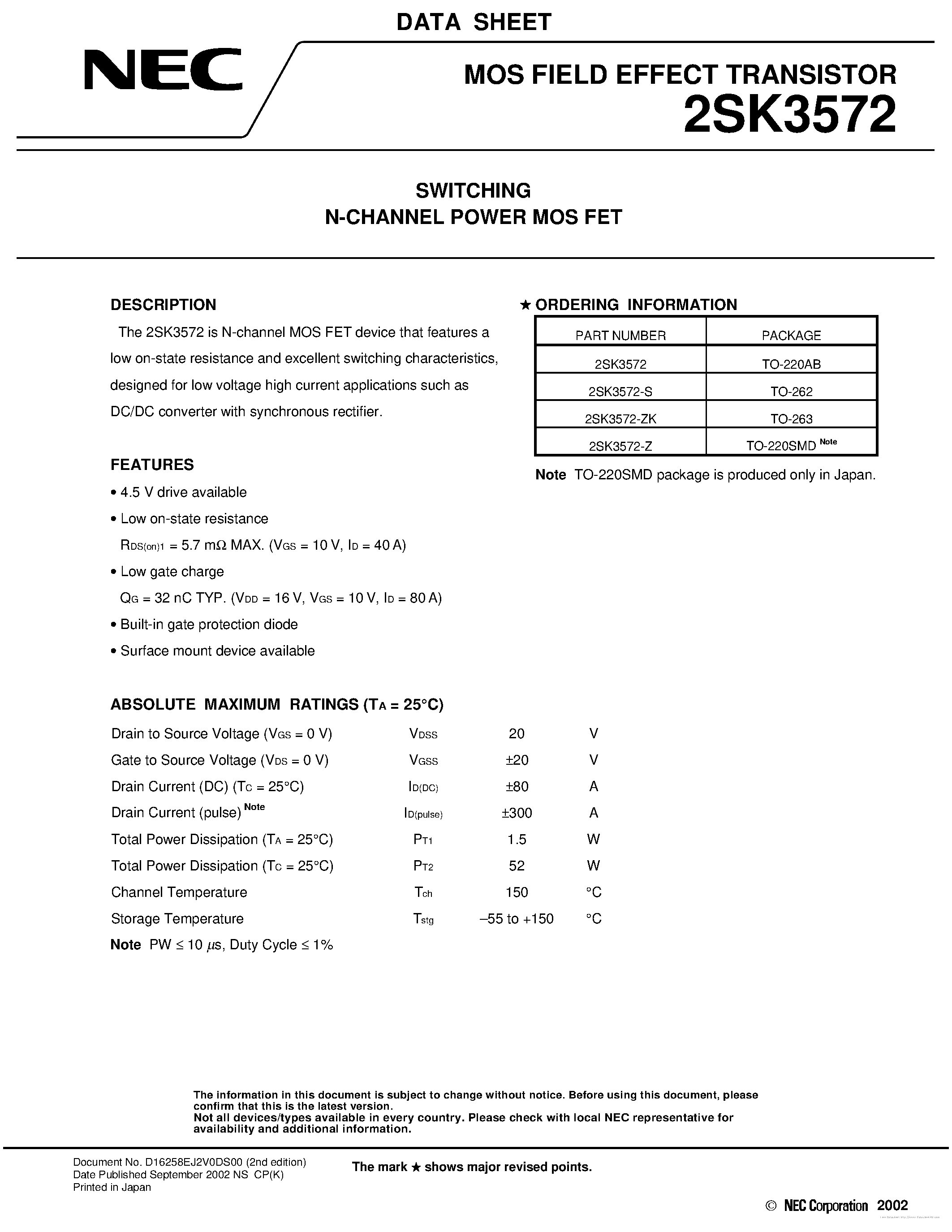 Даташит на микросхему K3572 страница 1 Даташит K3572 - страница 1