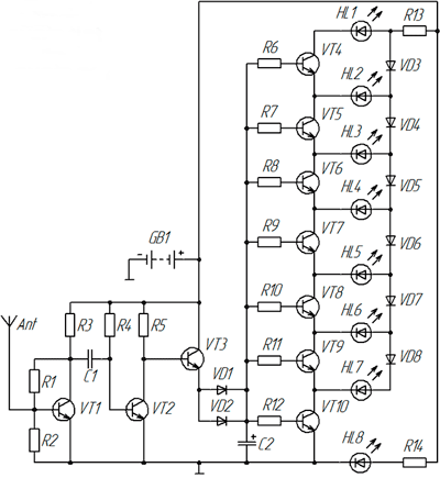 Схемы простых индикаторов электрических и магнитных полей