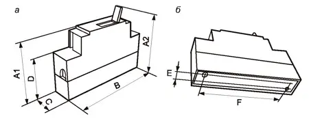 Габаритные (а) и установочные (б) размеры однополюсных автоматических выключателей АЕ
