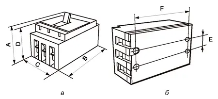 Габаритные (а) и установочные (б) размеры трехполюсных автоматических выключателей АЕ