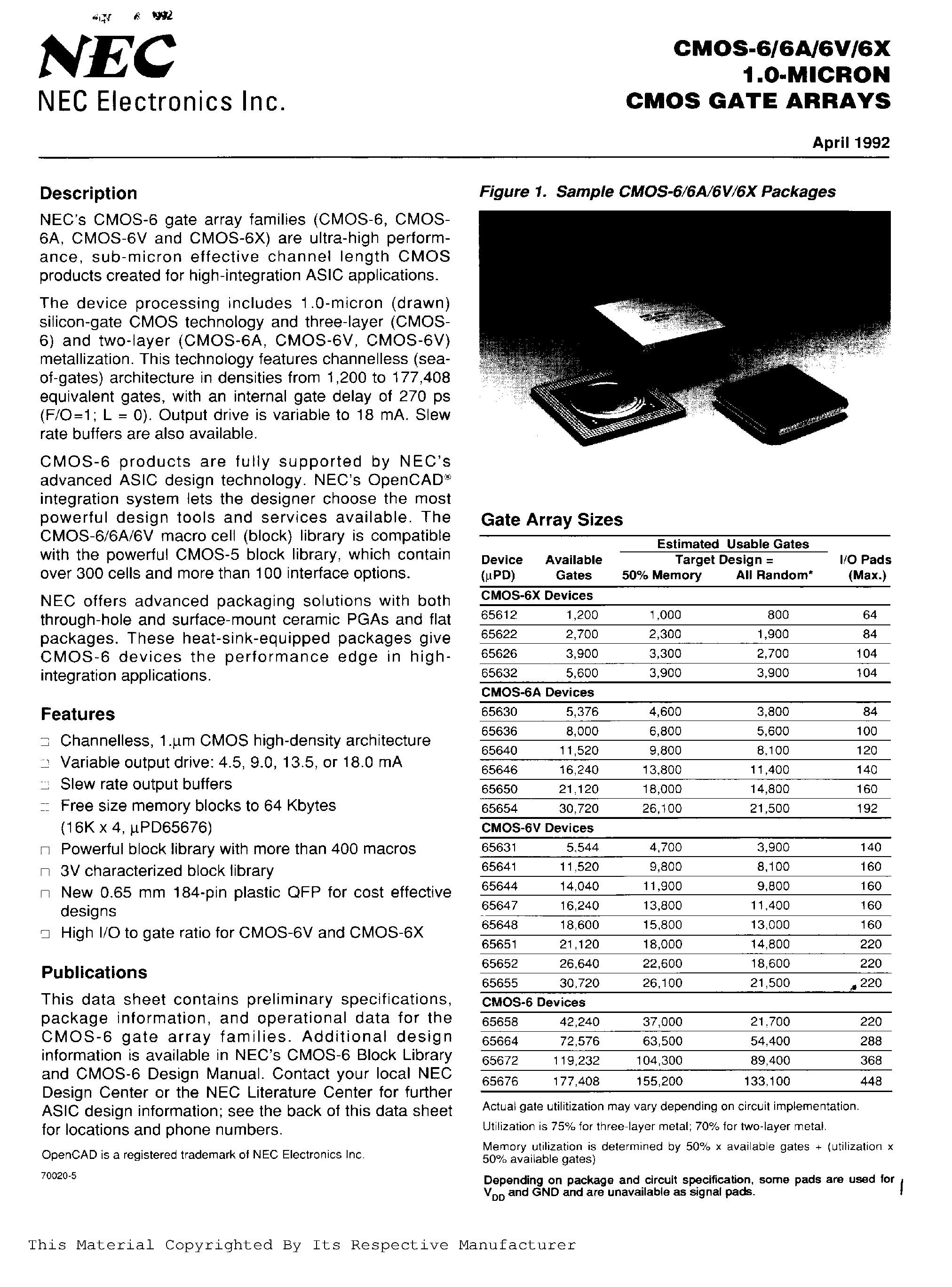 Даташит CMOS-6 - 1.0-MICRON CMOS GATE ARRAYS страница 1