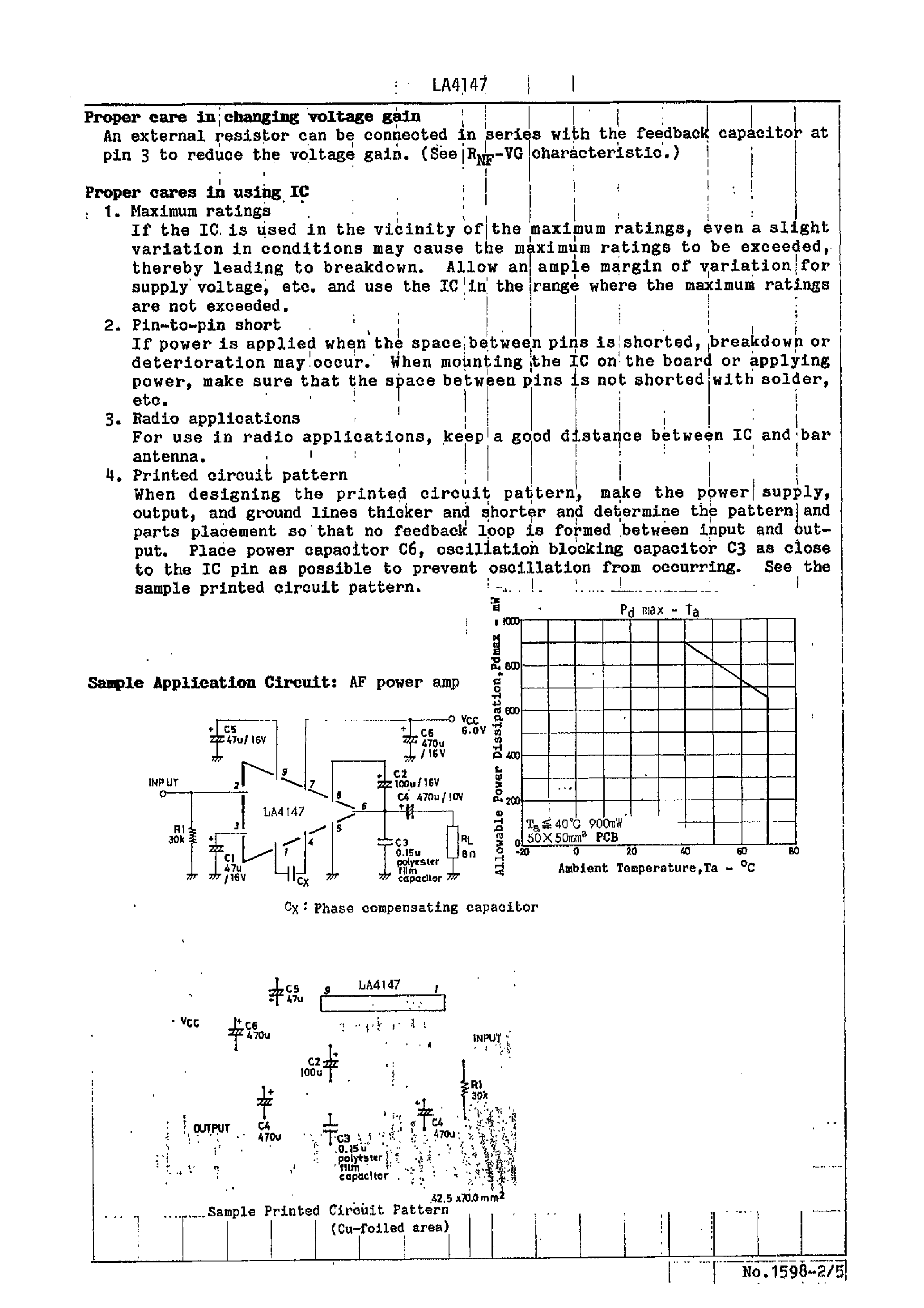 Даташит LA4147 - 0.6 To 0.9 AF Power Amplifier страница 2