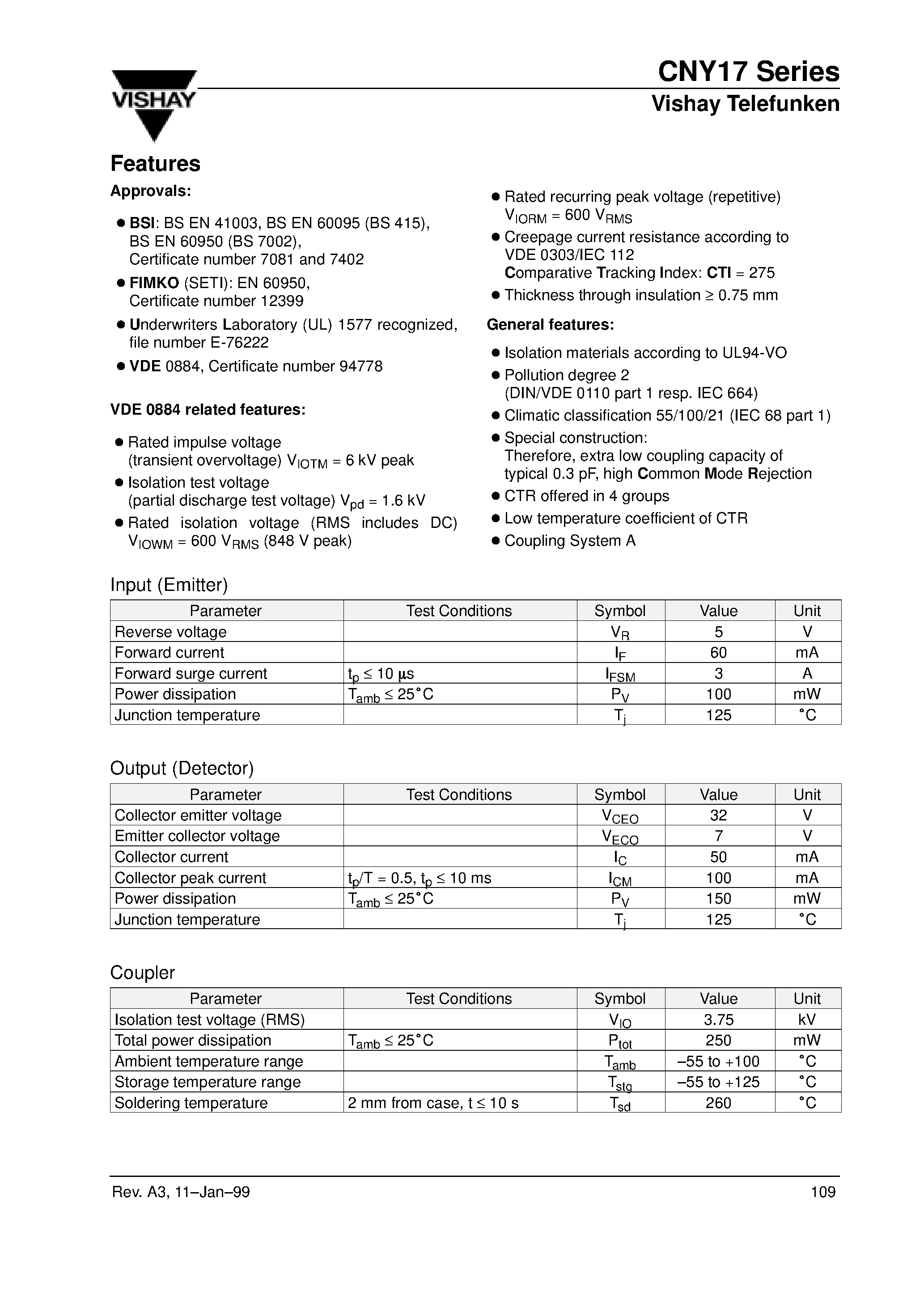 Даташит CNY17-4 - Optocoupler with Phototransistor Output страница 2