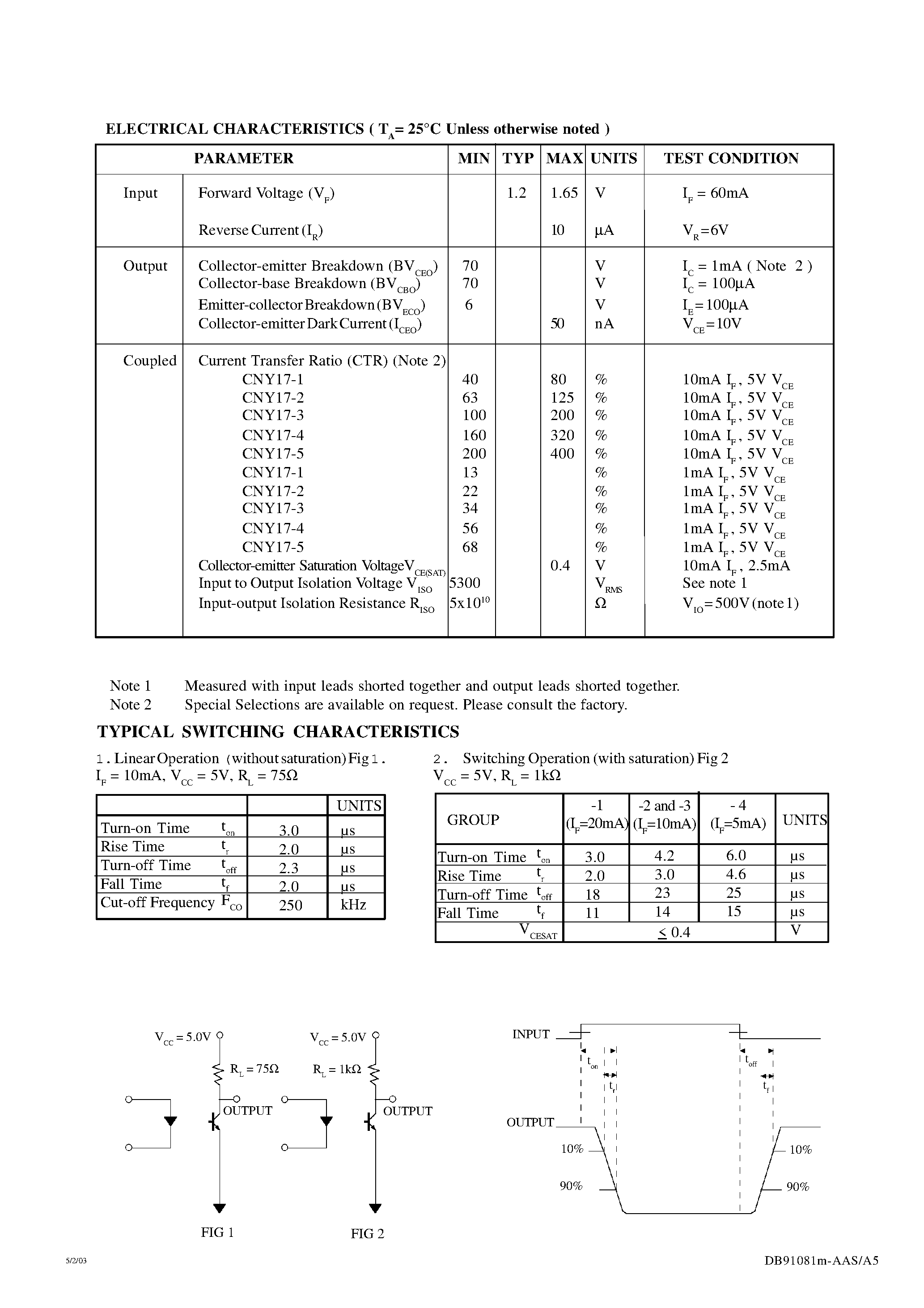 Даташит CNY17-4 - OPTICALLY COUPLED ISOLATOR PHOTOTRANSISTOR OUTPUT страница 2