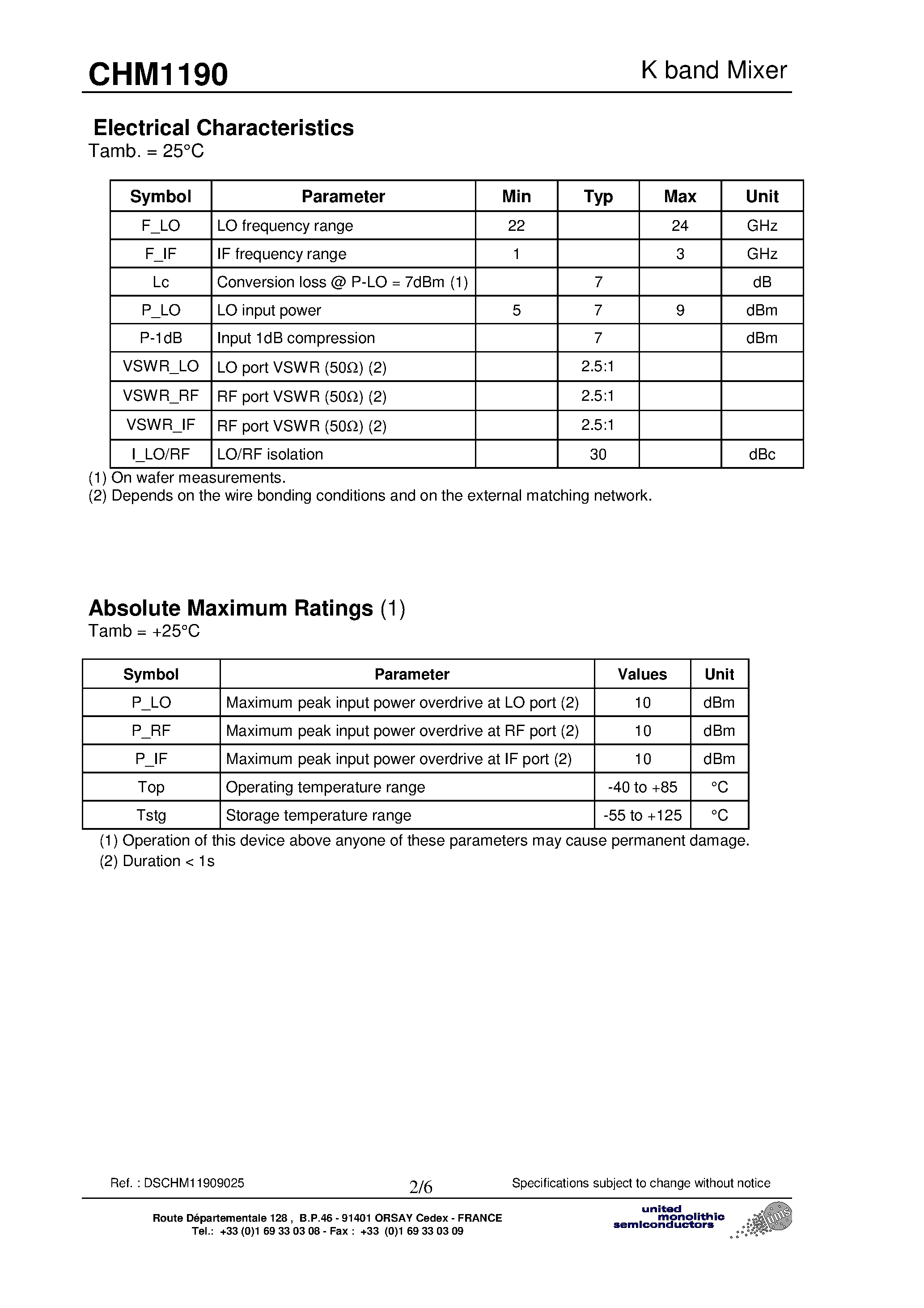 Даташит CHM1190 - K Band Mixer страница 2
