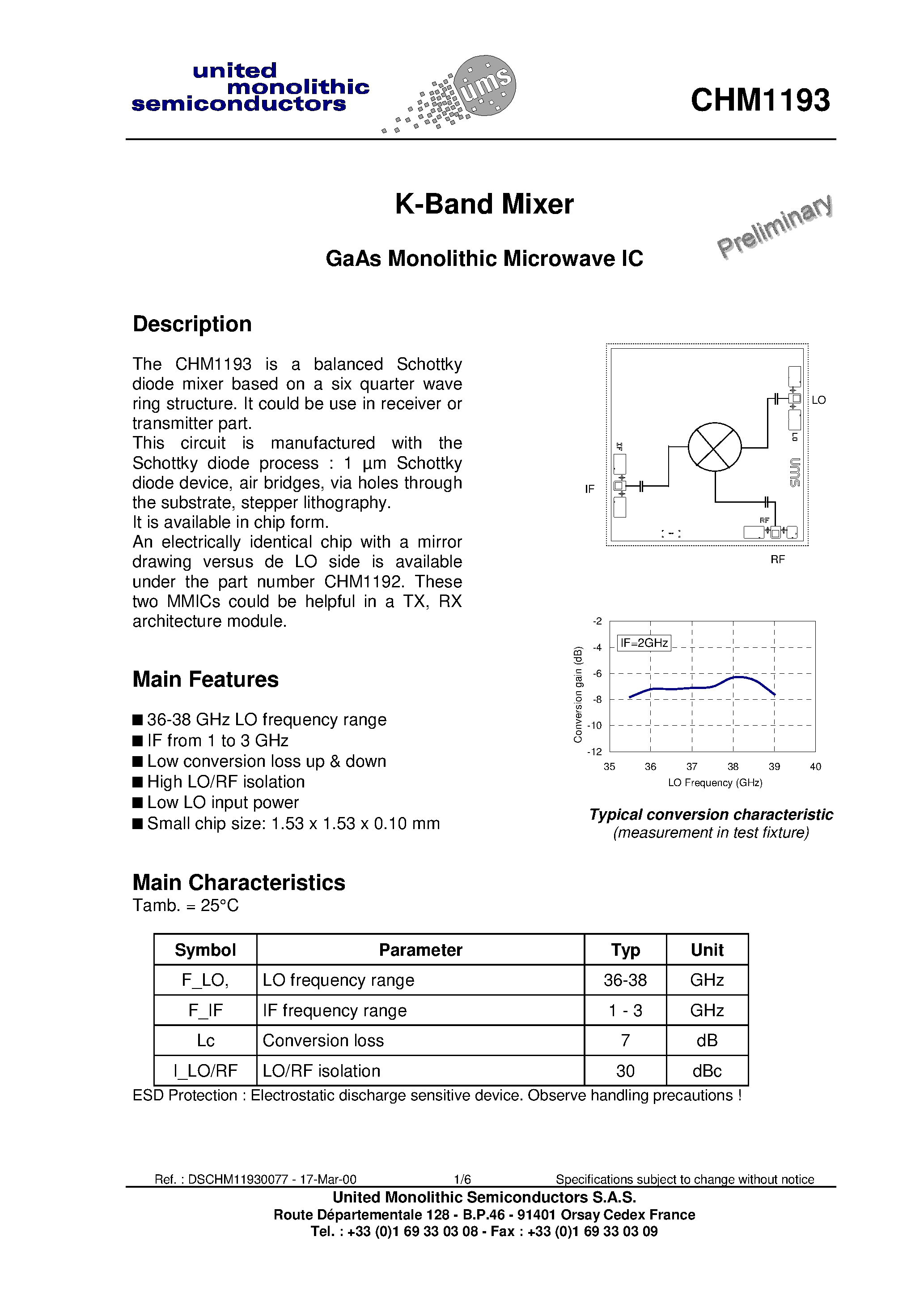 Даташит CHM1193 - K-Band Mixer страница 1