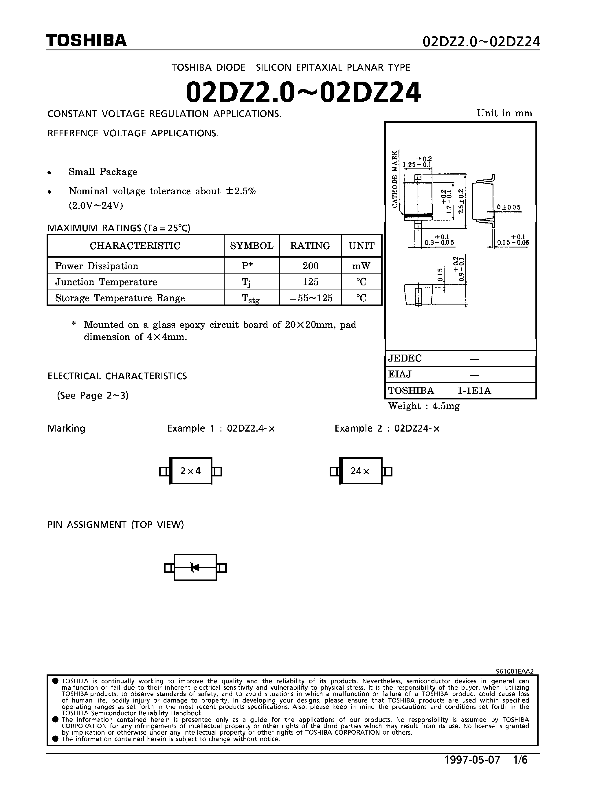 Даташит 02DZ10 - DIODE(CONSTANT VOLTAGE REGULATION APPLICATIONS.) страница 1