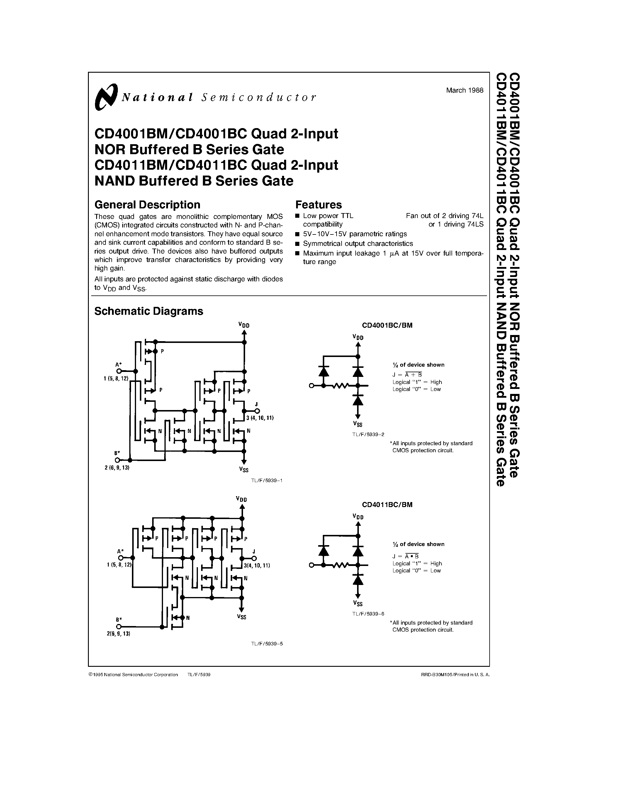 Datasheet CD4000 - Quad 2-Input NOR(NAND) Buffered B Series Gate page 1