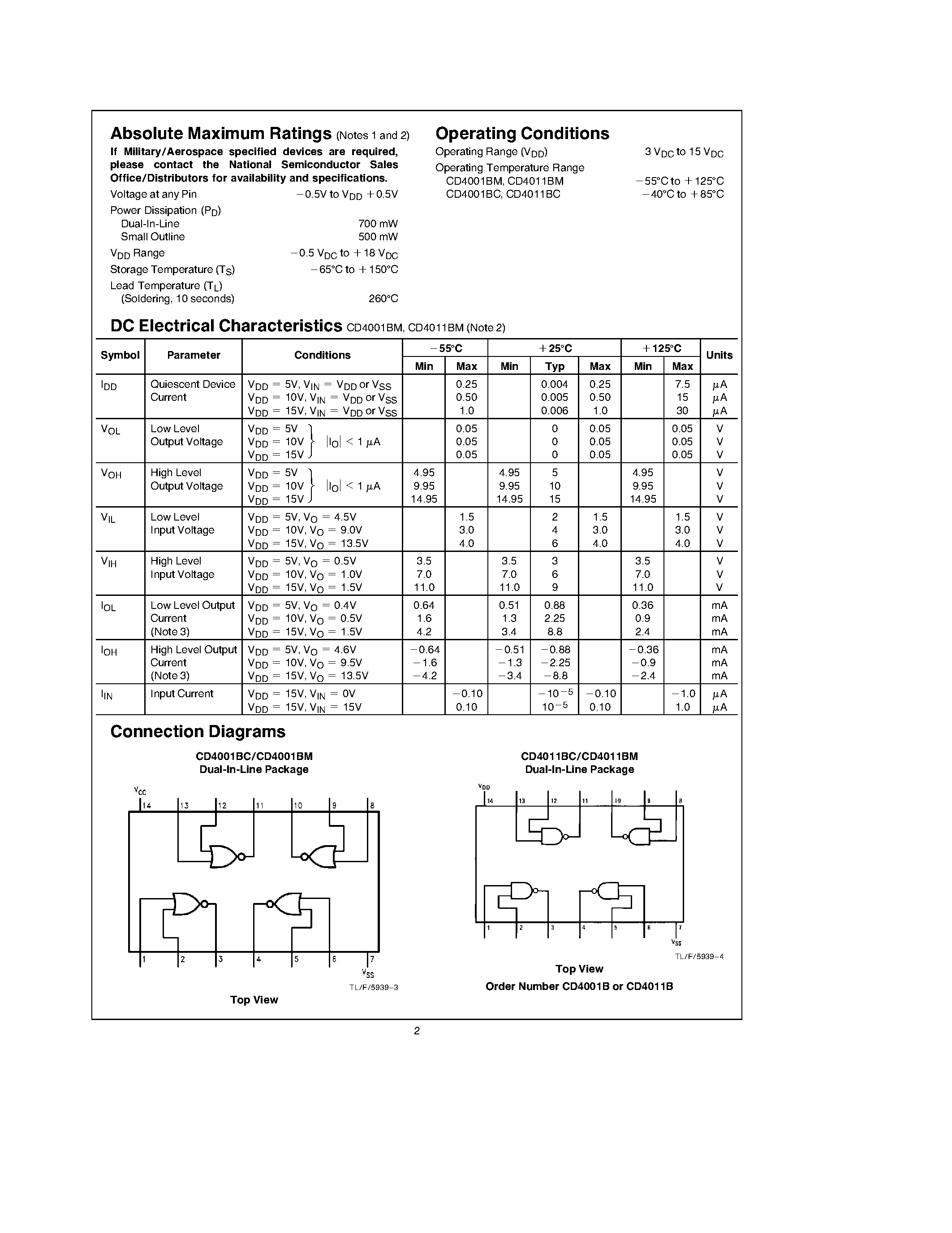 Datasheet CD4000 - Quad 2-Input NOR(NAND) Buffered B Series Gate page 2