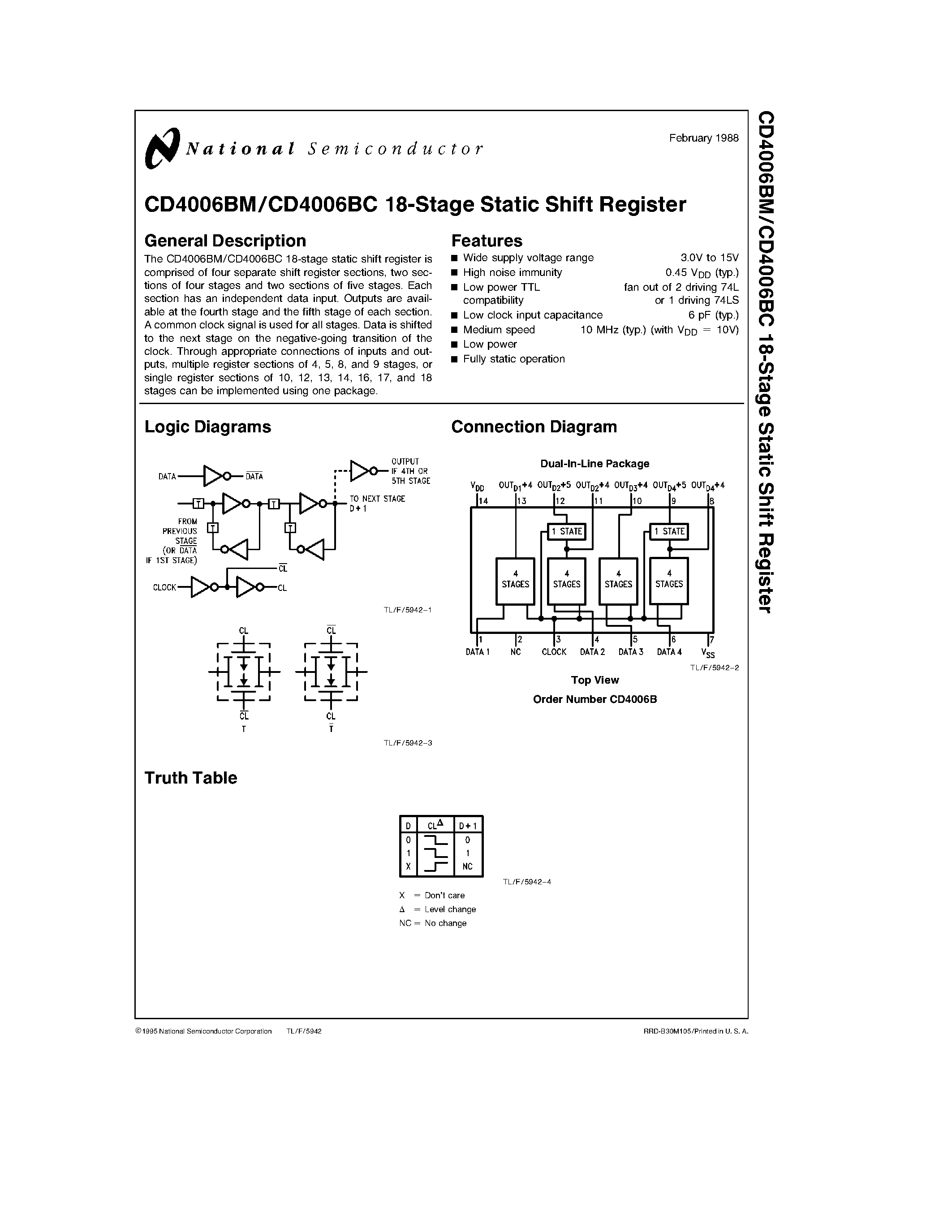 Datasheet CD4006BC - 18-Stage Static Shift Register page 1