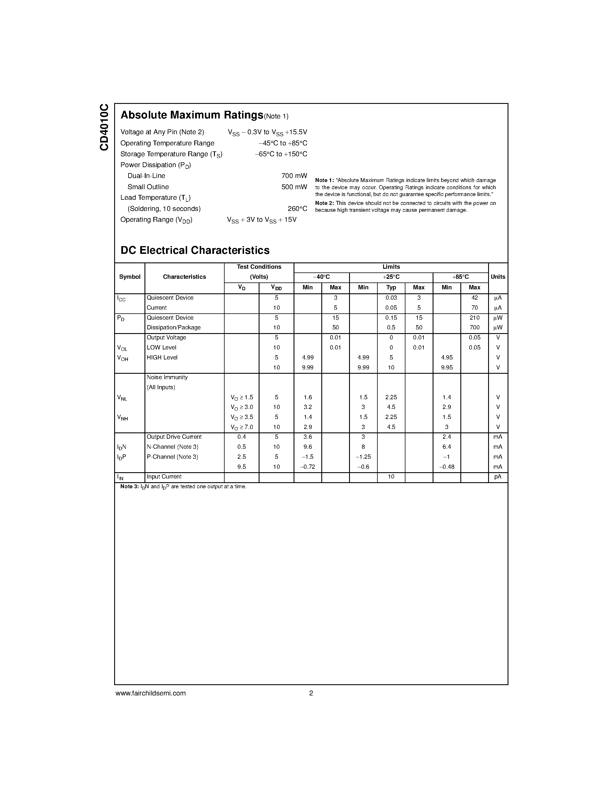 Datasheet CD4010 - Hex Buffers (Non-Inverting) page 2