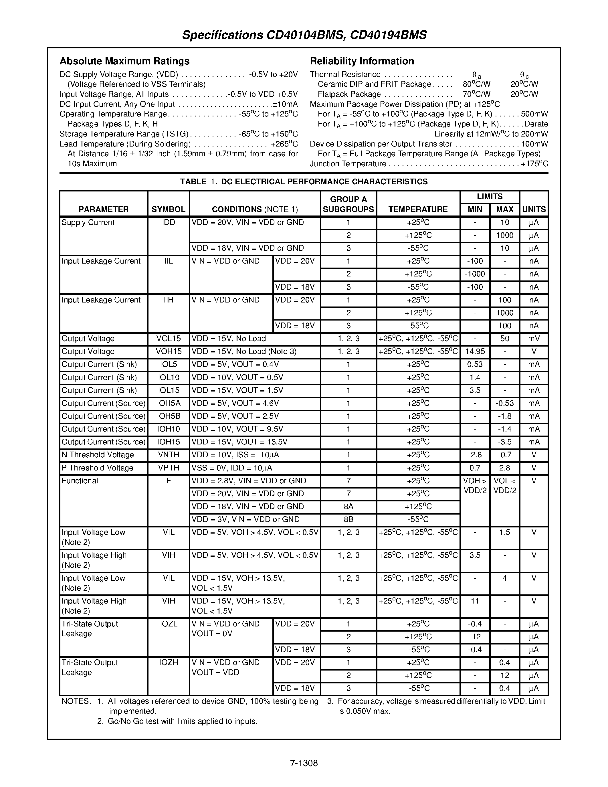 Datasheet CD40104BMS - CMOS 4-Bit Bidirectional Universal Shift Register page 2