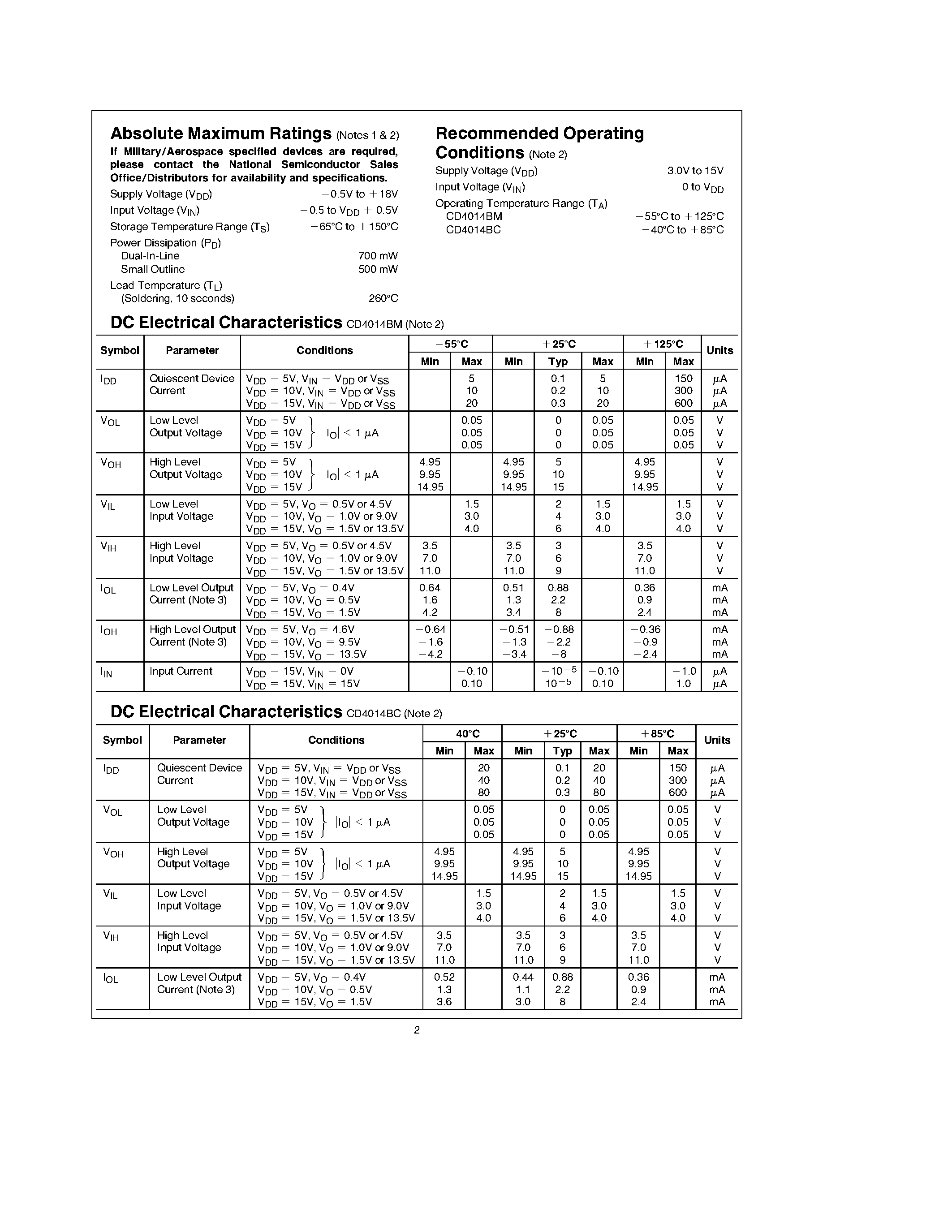 Datasheet CD4014 - 8-Stage Static Shift Register page 2