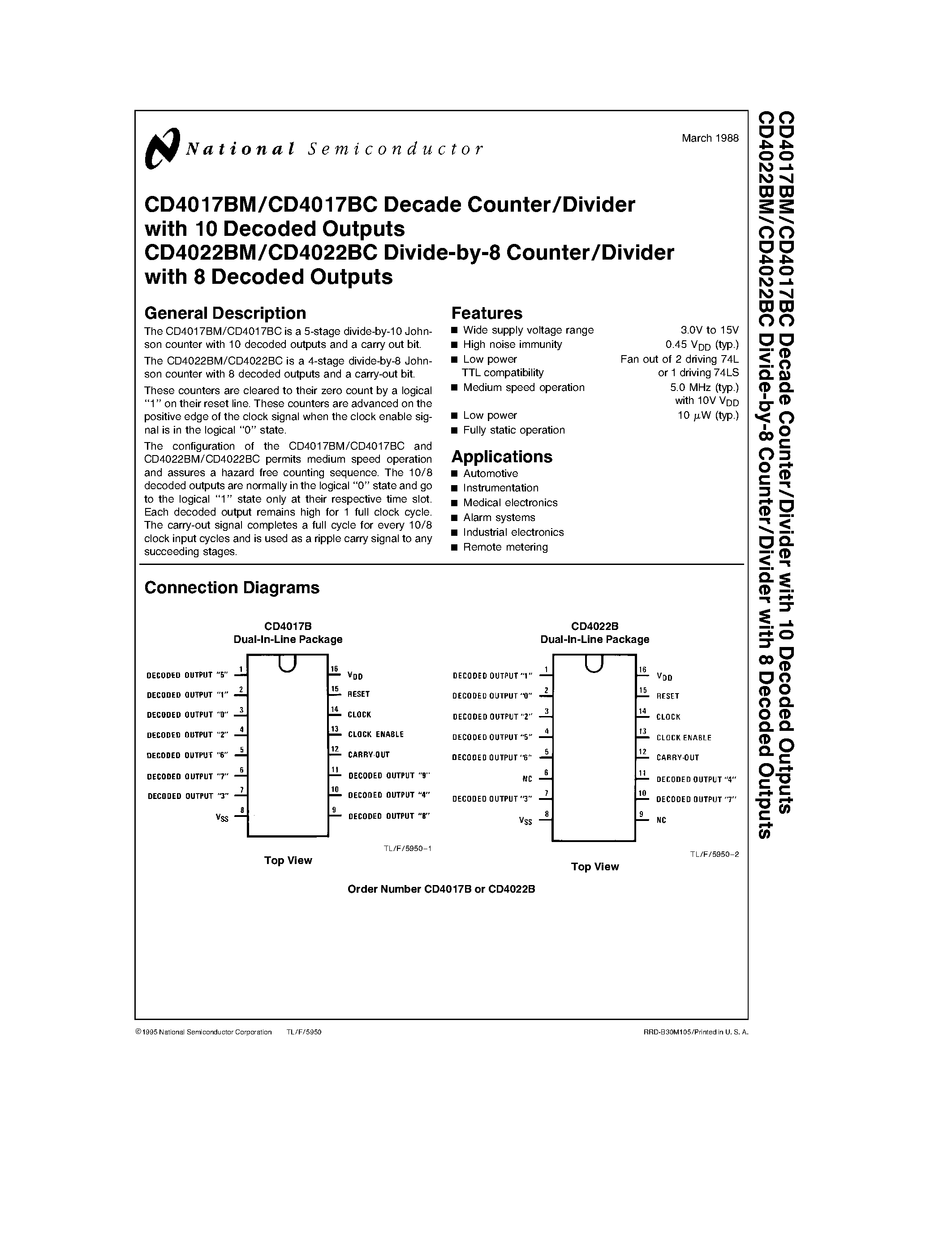 Datasheet CD4017 - Decade Counter/Divider with 10 Decoded Outputs page 1