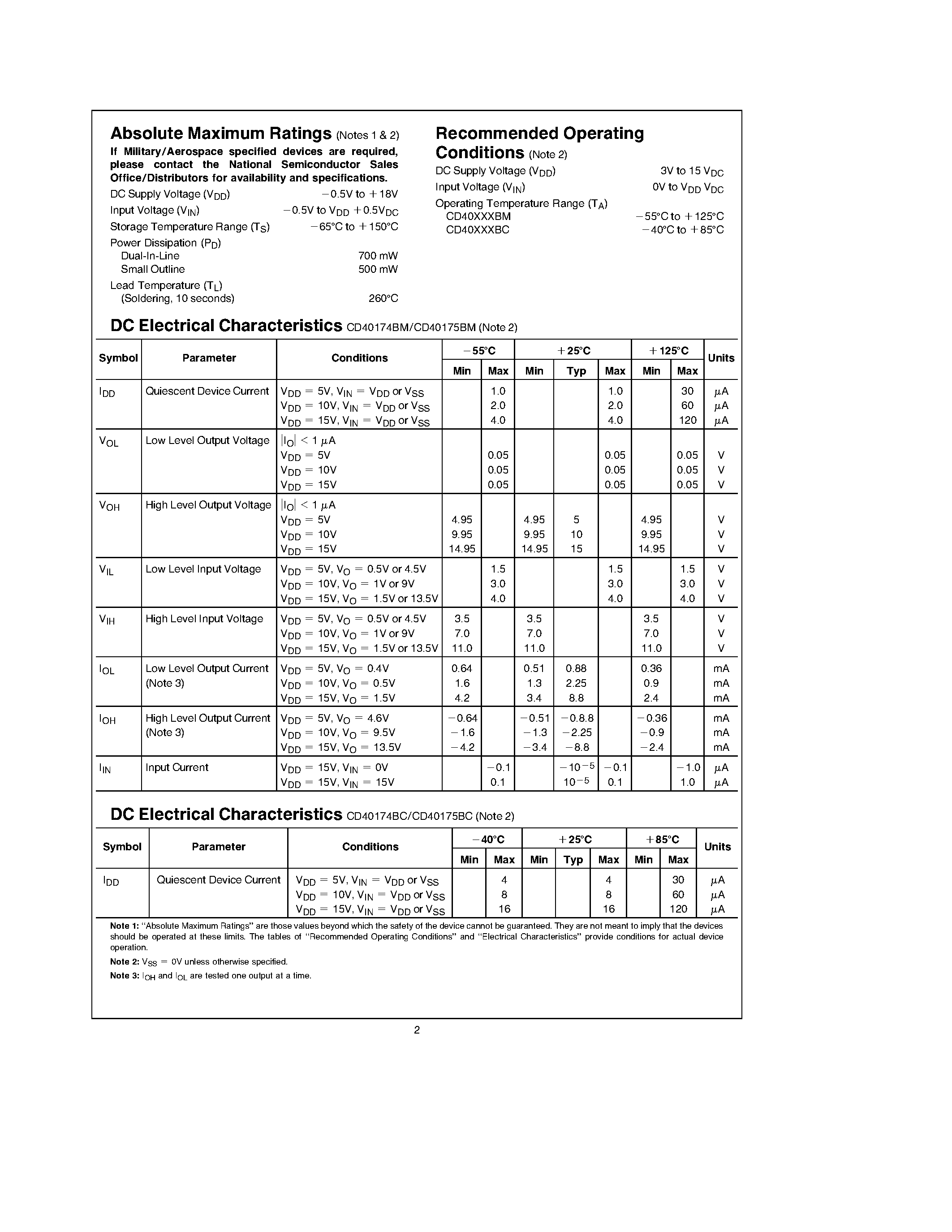 Datasheet CD40174BC - Hex D Flip-Flop page 2