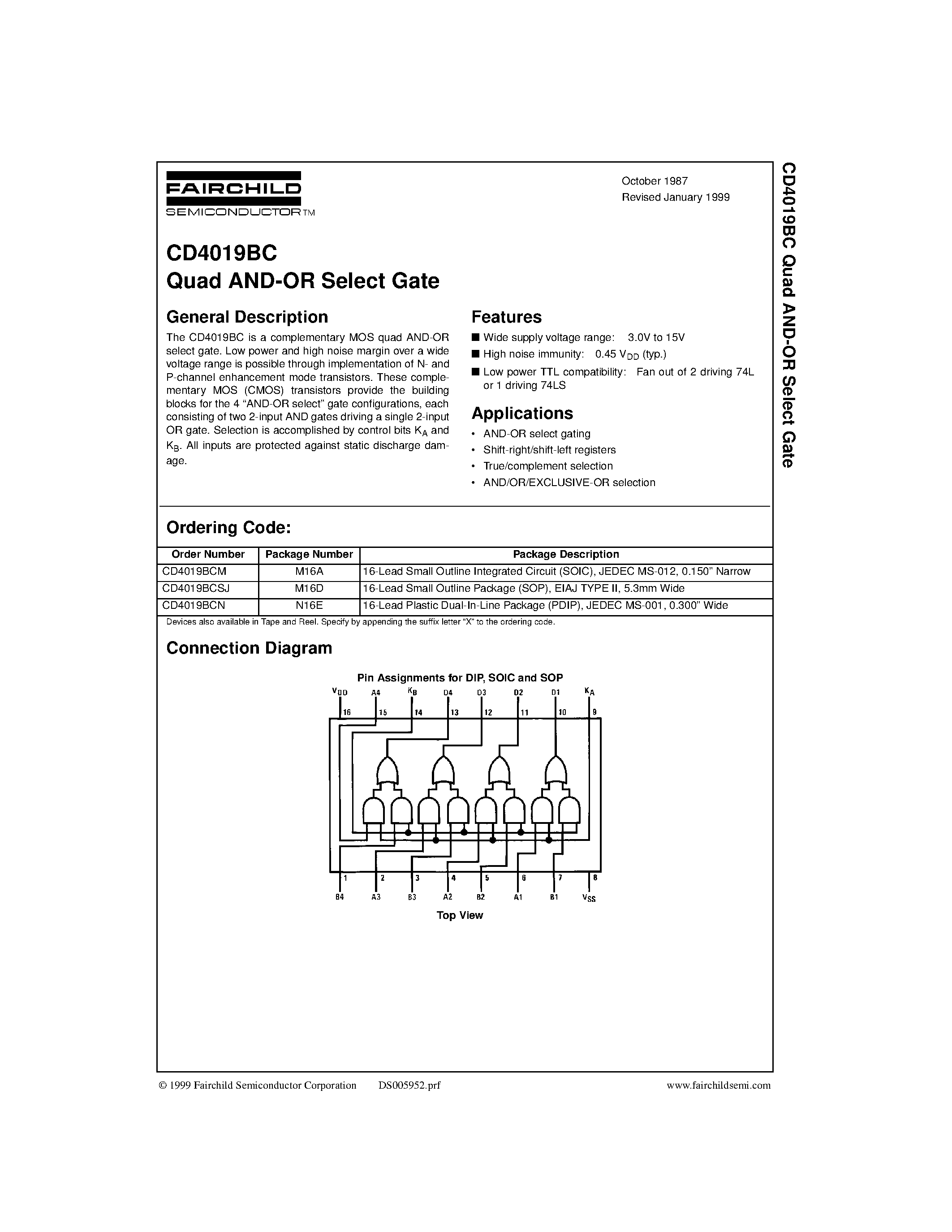 Datasheet CD4019BC - Quad AND-OR Select Gate page 1