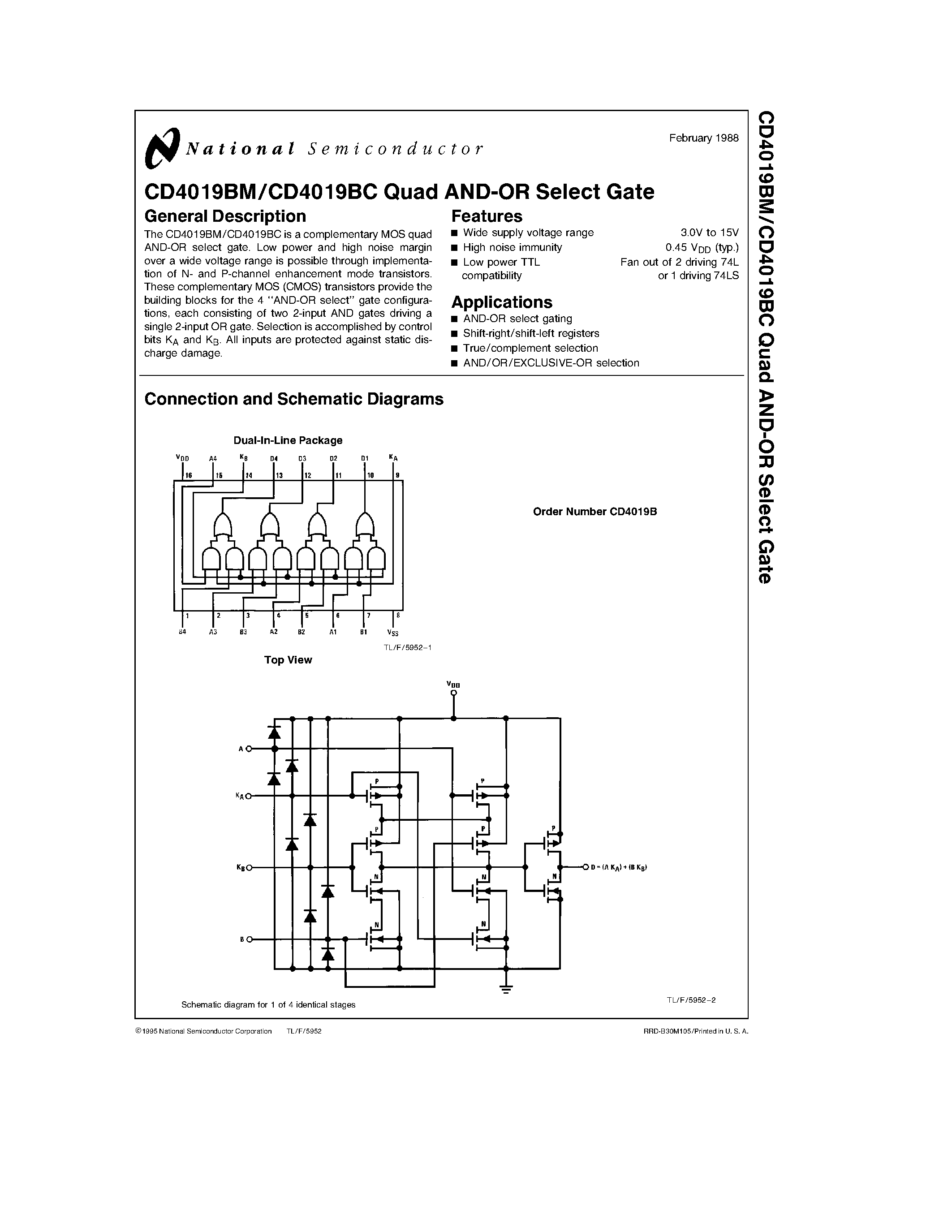 Datasheet CD4019BC - Quad AND-OR Select Gate page 1