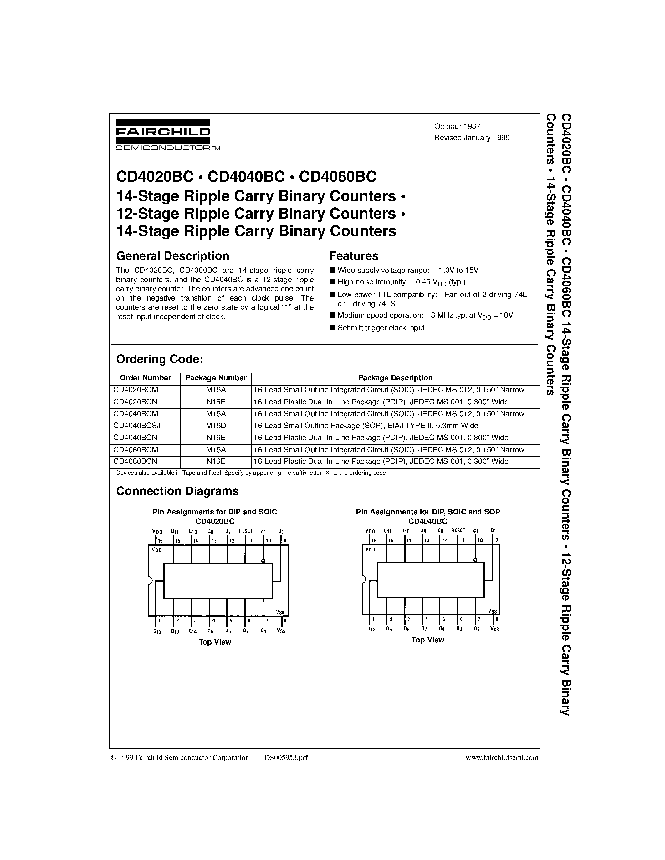 Datasheet CD4020 - 14-Stage Ripple Carry Binary Counters . 12-Stage Ripple Carry Binary Counters . 14-Stage Ripple Carry Binary Counters page 1