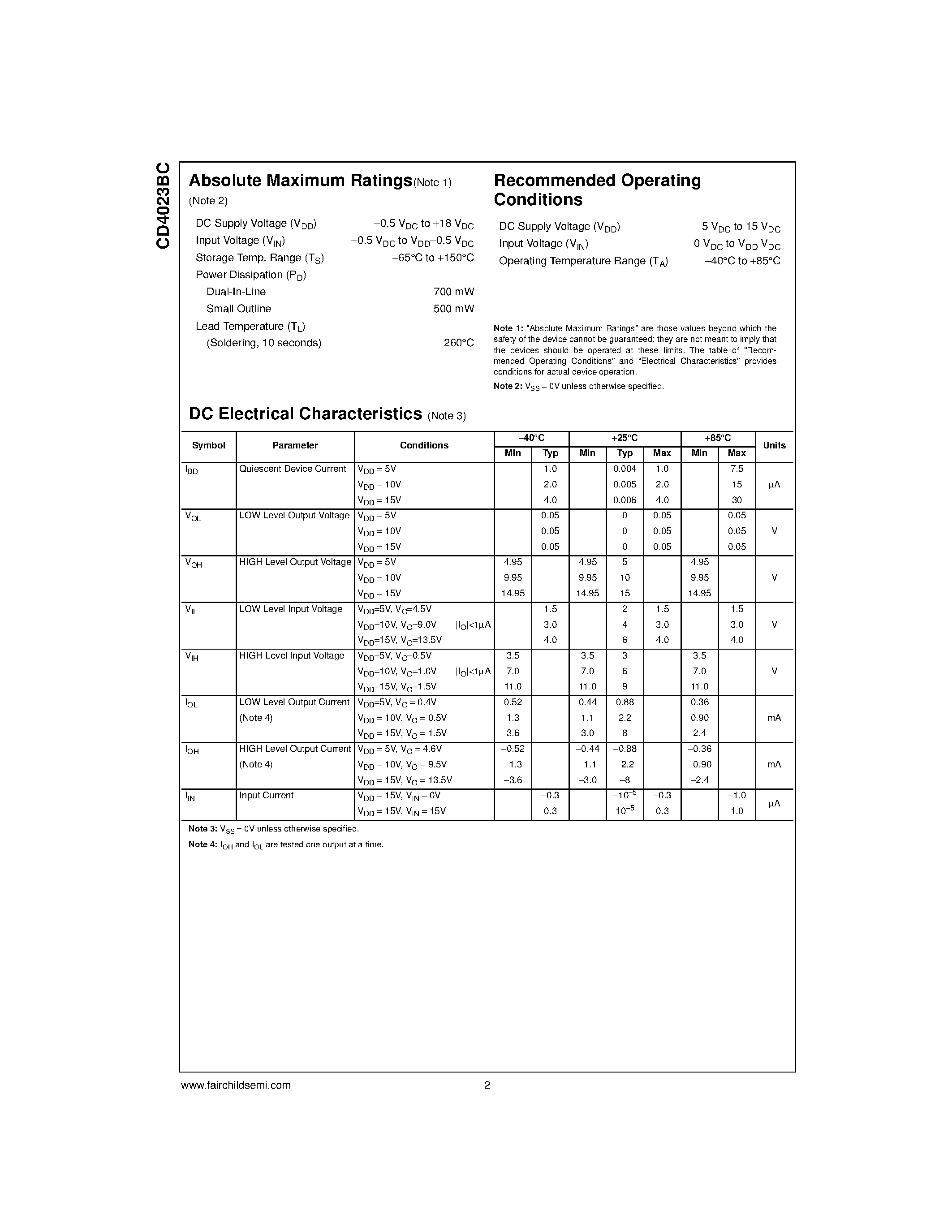 Datasheet CD4023 - Buffered Triple 3-Input NAND Gate page 2