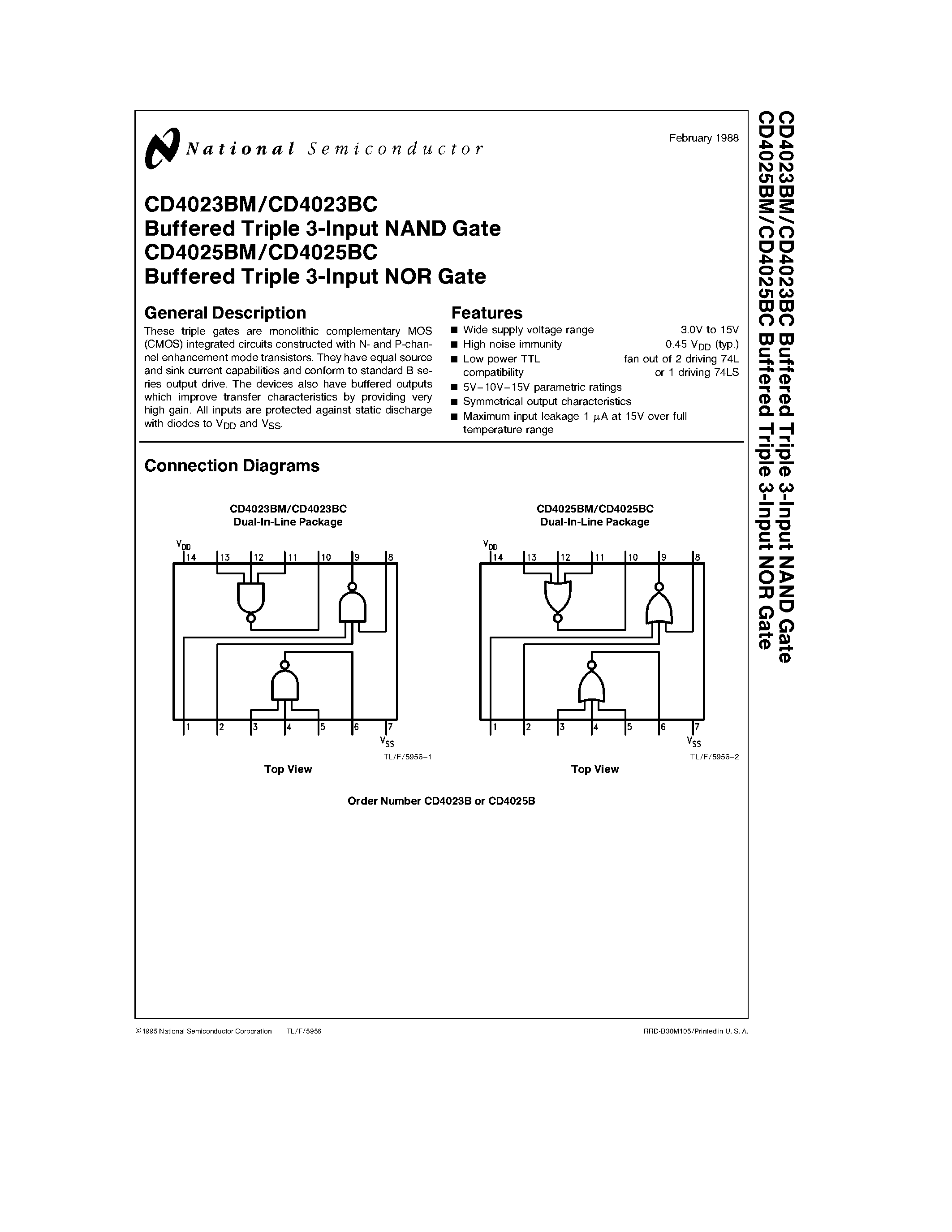 Datasheet CD4023 - Triple 3-Input NAND(NOR) Gate page 1