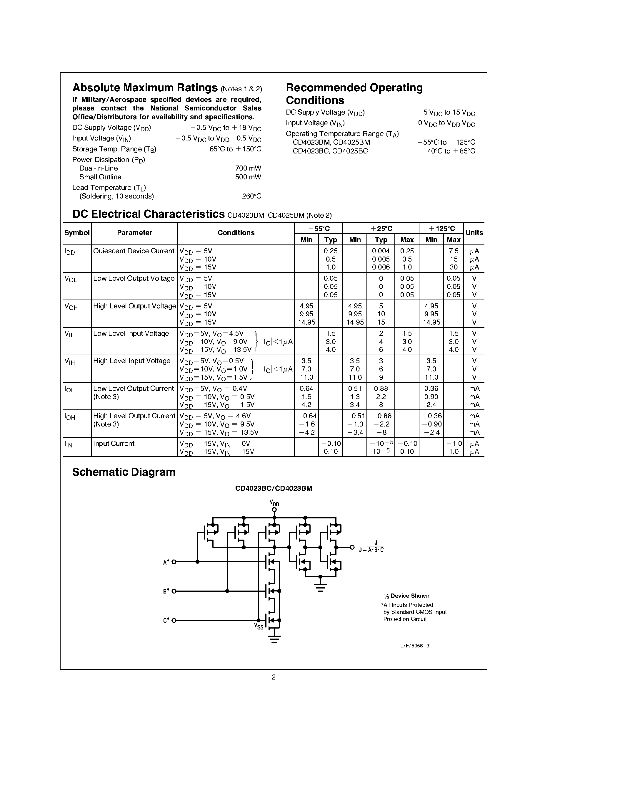 Datasheet CD4023 - Triple 3-Input NAND(NOR) Gate page 2