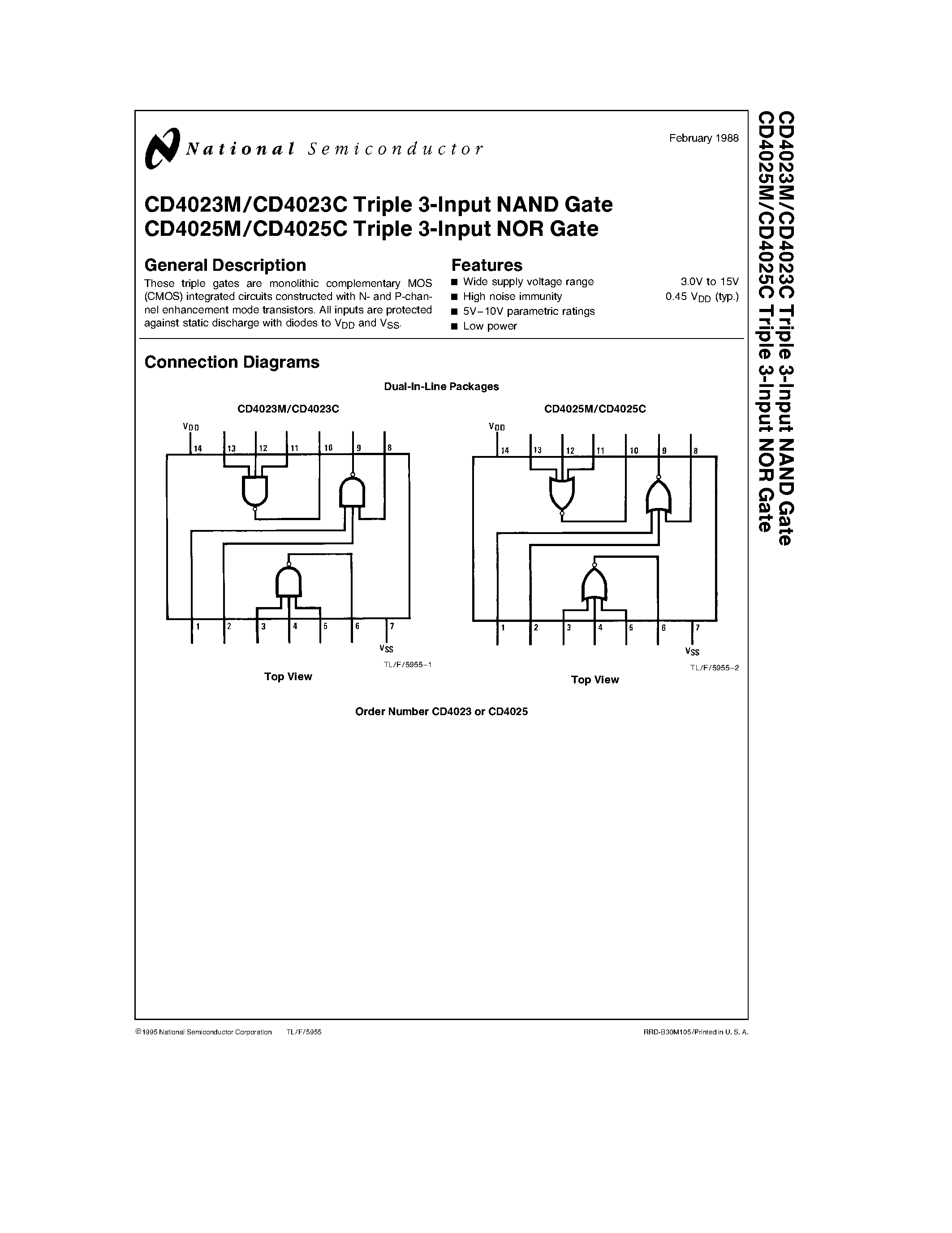 Datasheet CD4023C - Triple 3-Input NAND(NOR) Gate page 1