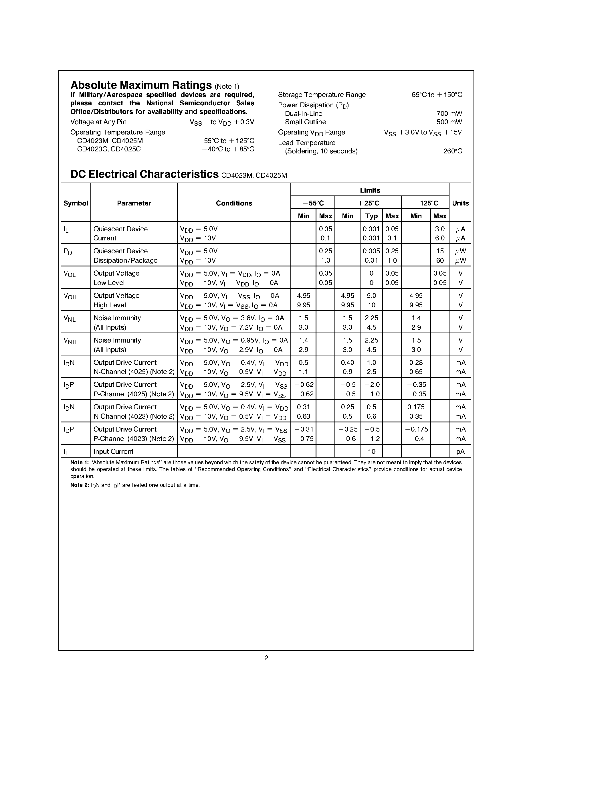 Datasheet CD4023C - Triple 3-Input NAND(NOR) Gate page 2