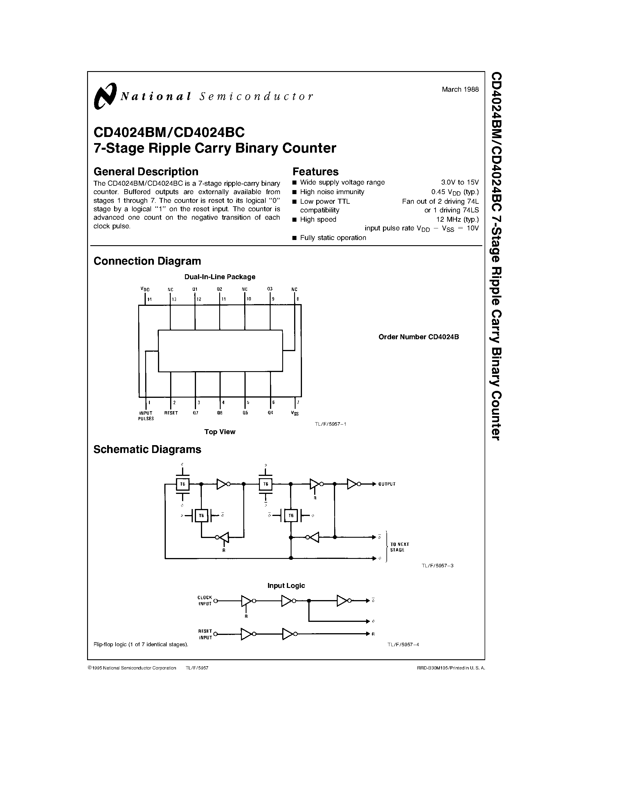 Datasheet CD4024 - 7-Stage Ripple Carry Binary Counter page 1