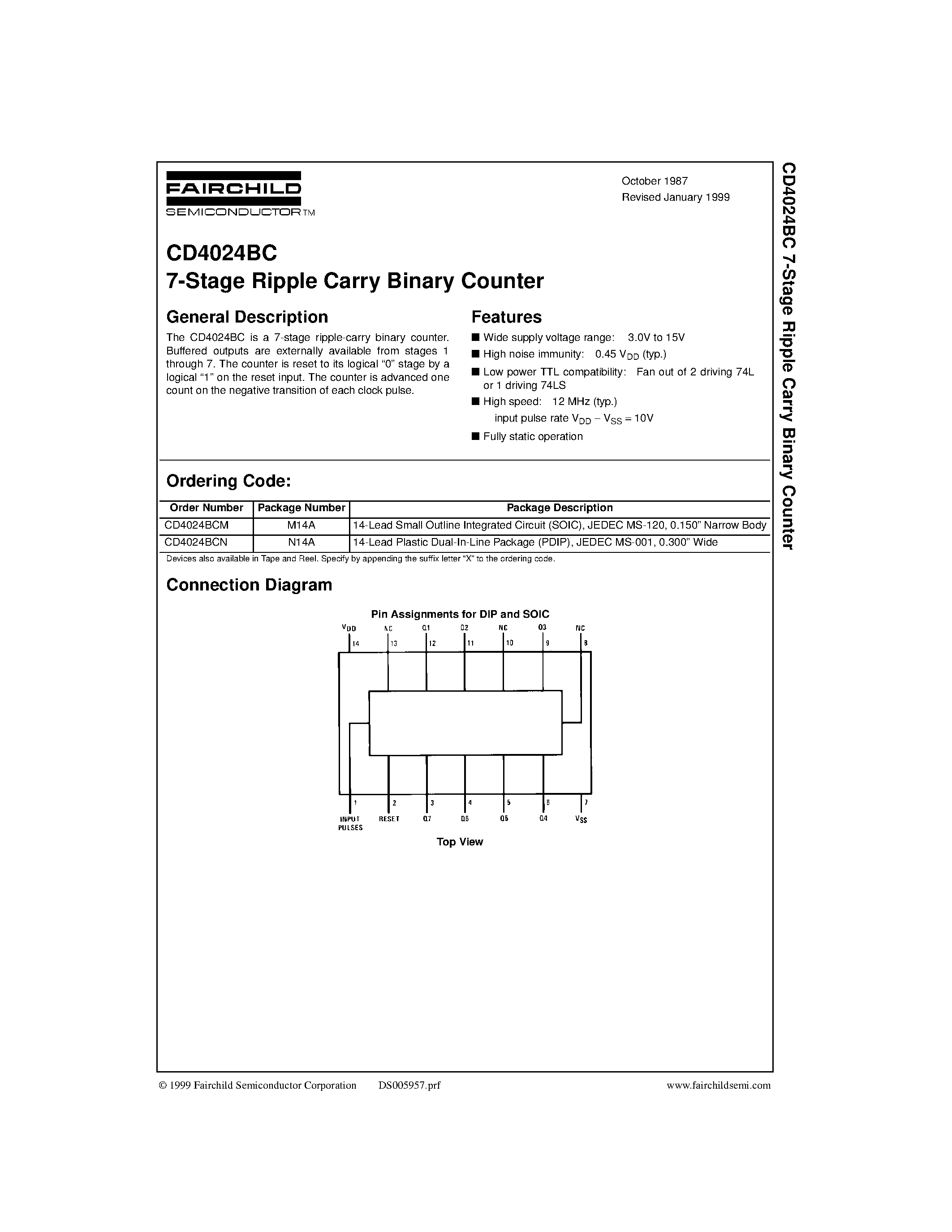 Datasheet CD4024 - 7-Stage Ripple Carry Binary Counter page 1