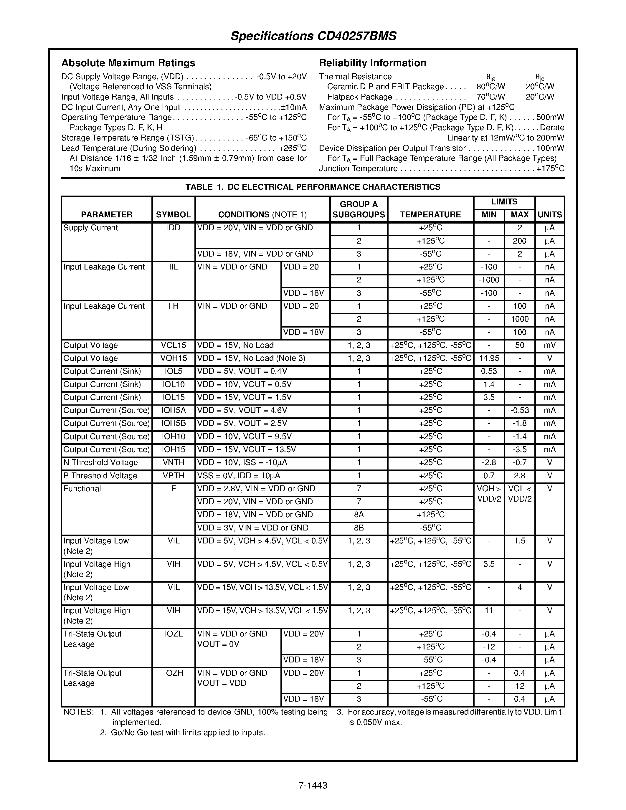 Datasheet CD4025 - CMOS Quad 2 Line to 1 Line Data Selector/Multiplexer page 2