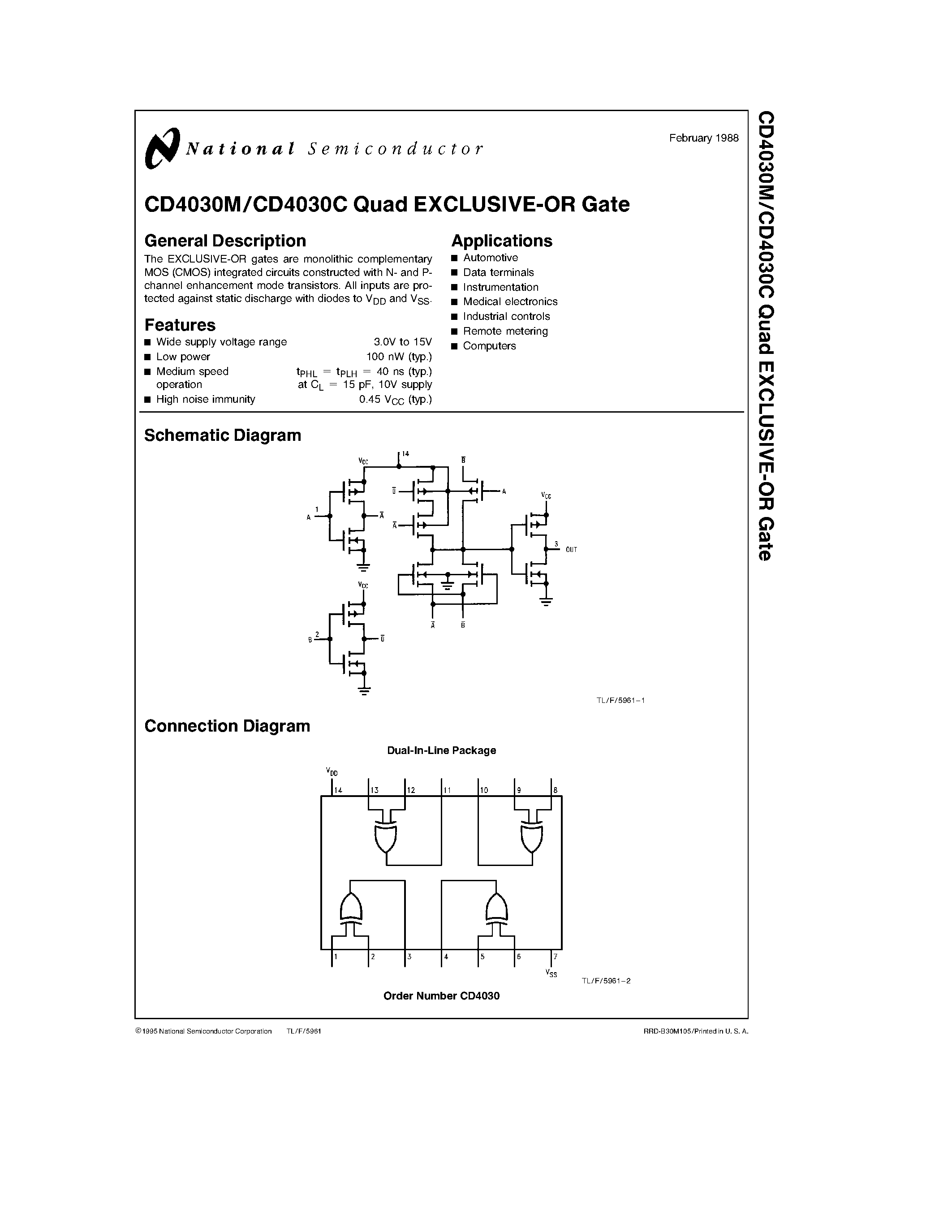 Datasheet CD4030C - Quad EXCLUSIVE-OR Gate page 1