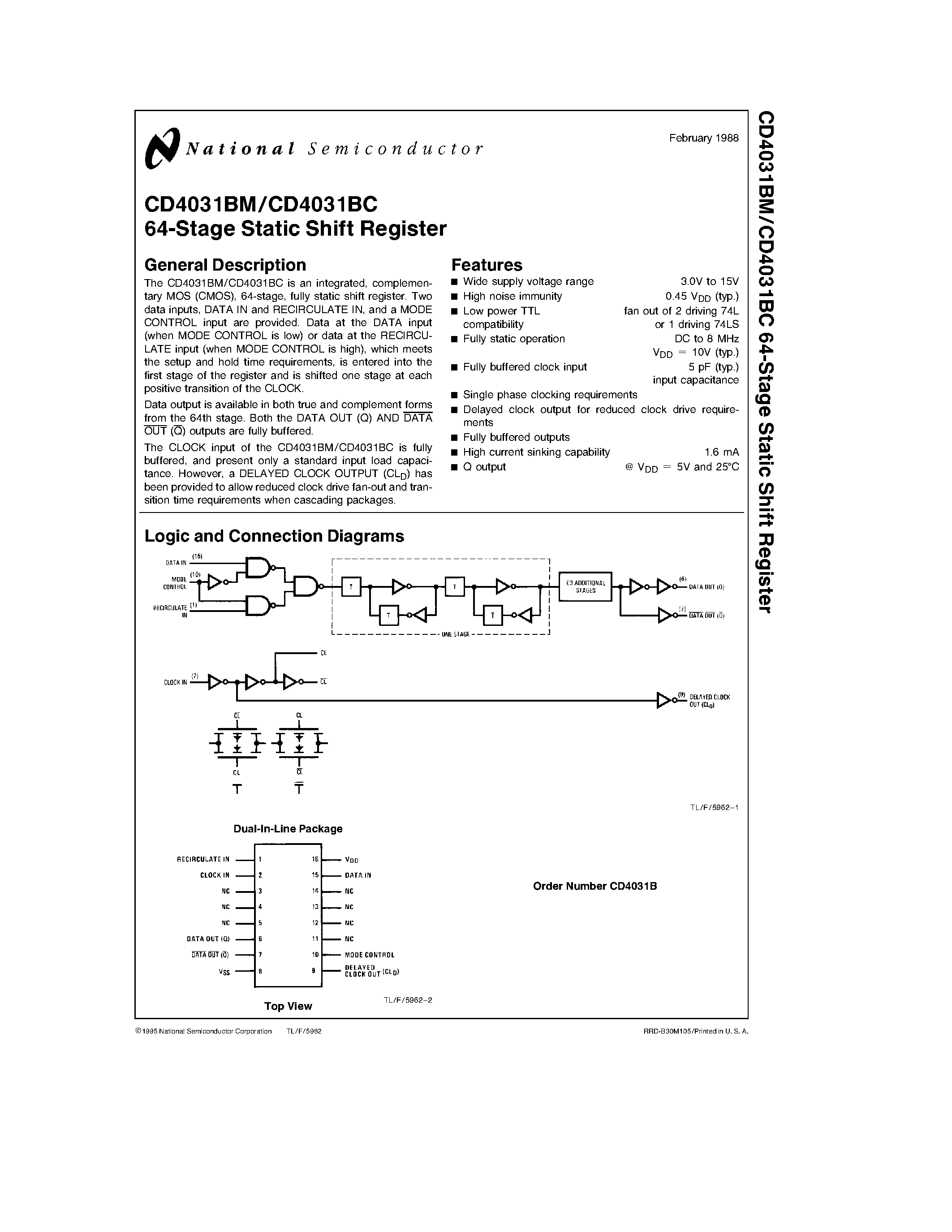 Datasheet CD4031BC - 64-Stage Static Shift Register page 1