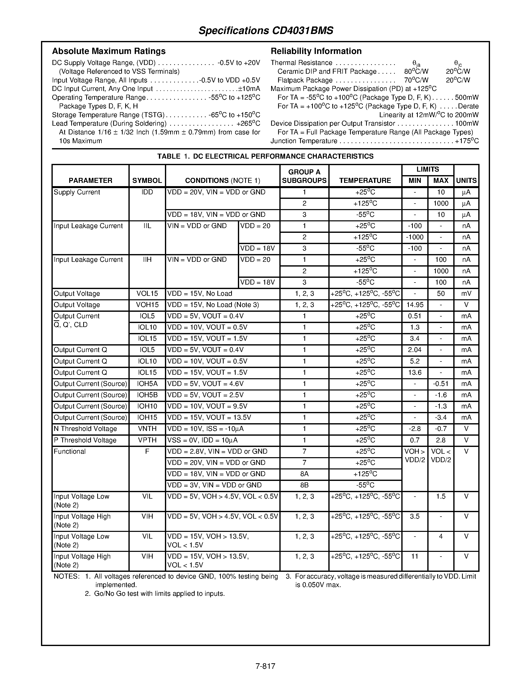 Datasheet CD4031BMS - CMOS 64-Stage Static Shift Register page 2