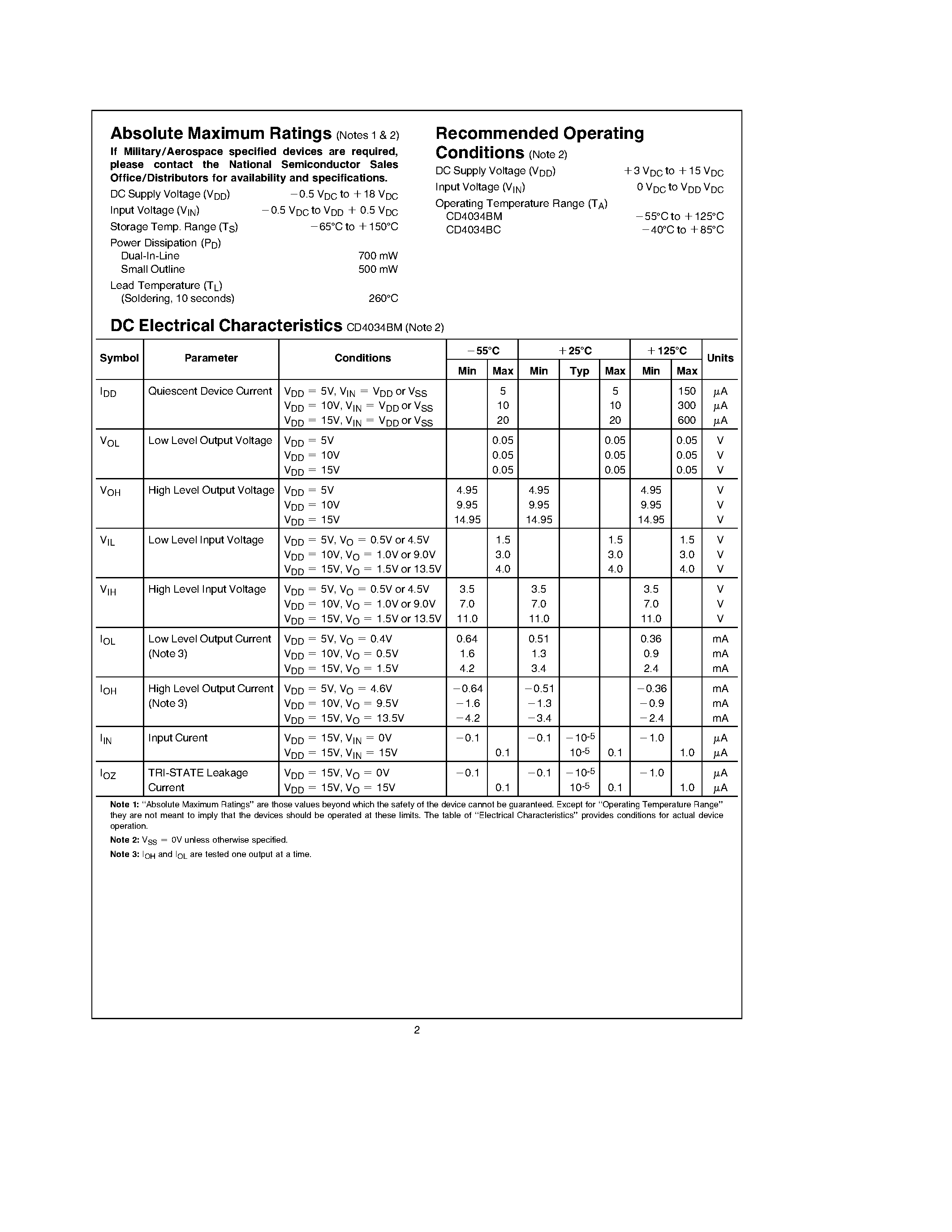 Datasheet CD4034BC - 8-Stage TRI-STATE Bidirectional Parallel/Serial Input/Output Bus Register page 2