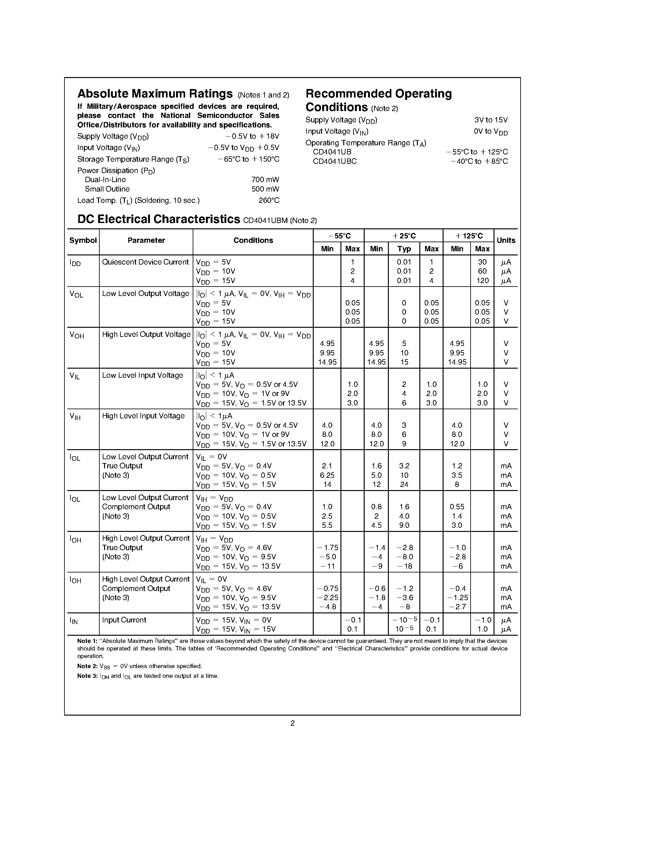 Datasheet CD4041UB - Quad True/Complement Buffer page 2