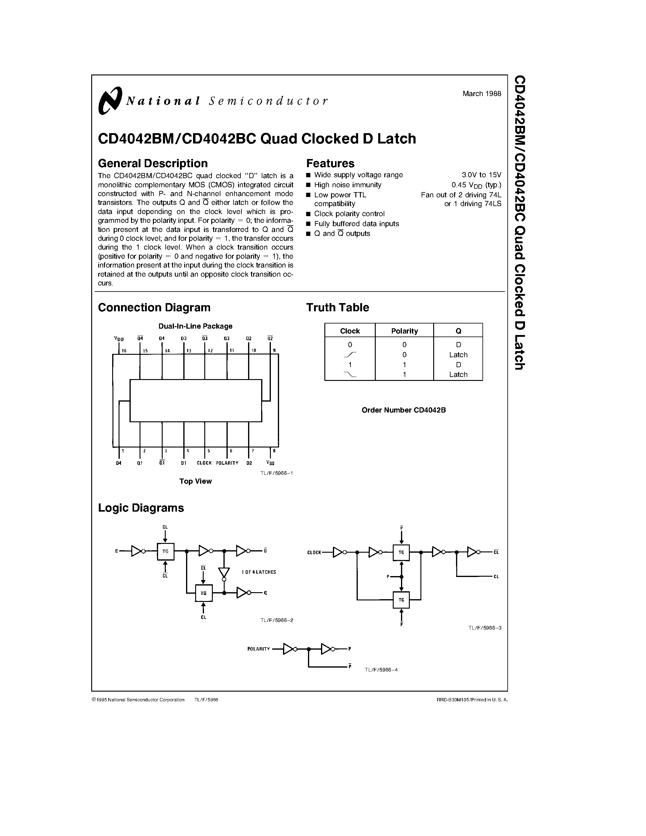 Datasheet CD4042BC - Quad Clocked D Latch page 1