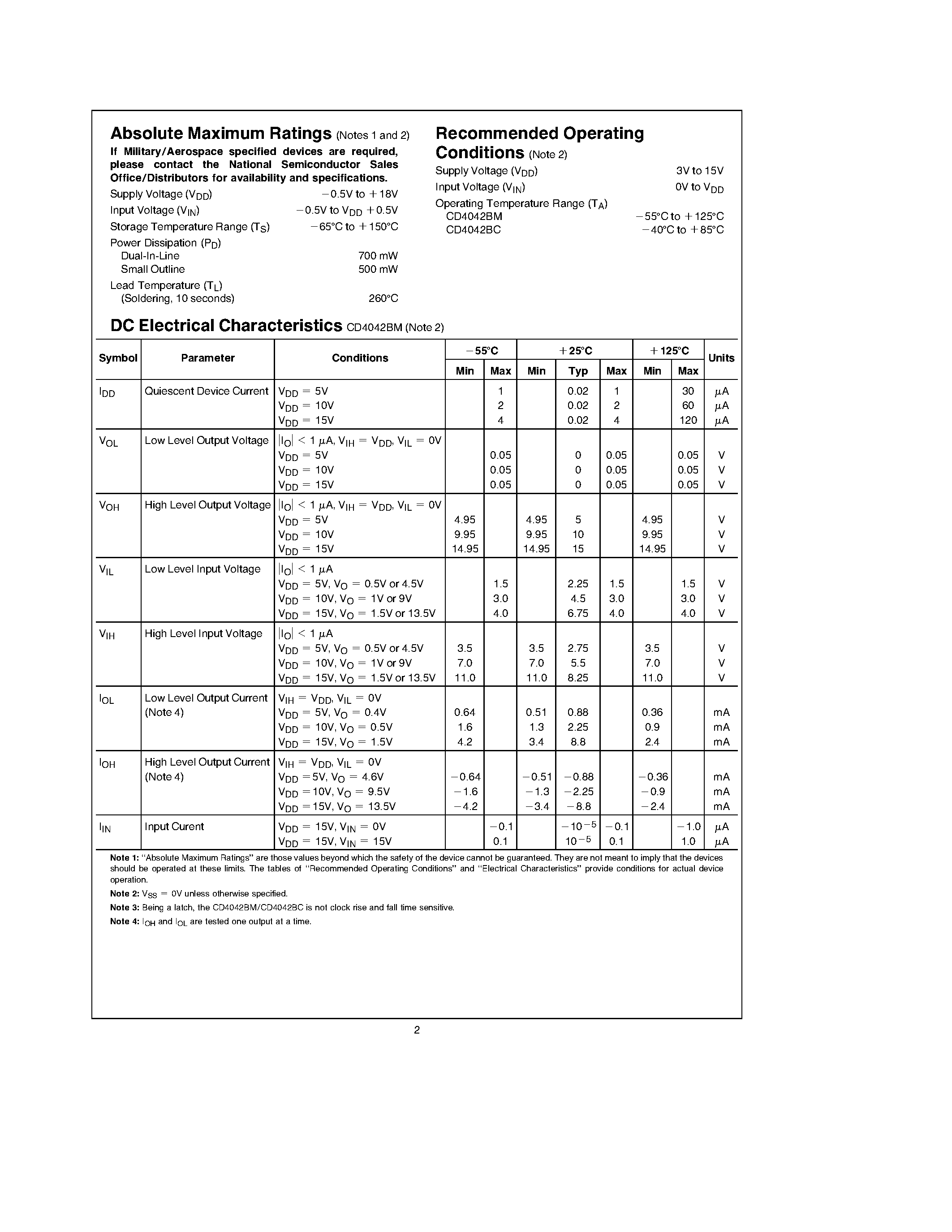 Datasheet CD4042BC - Quad Clocked D Latch page 2