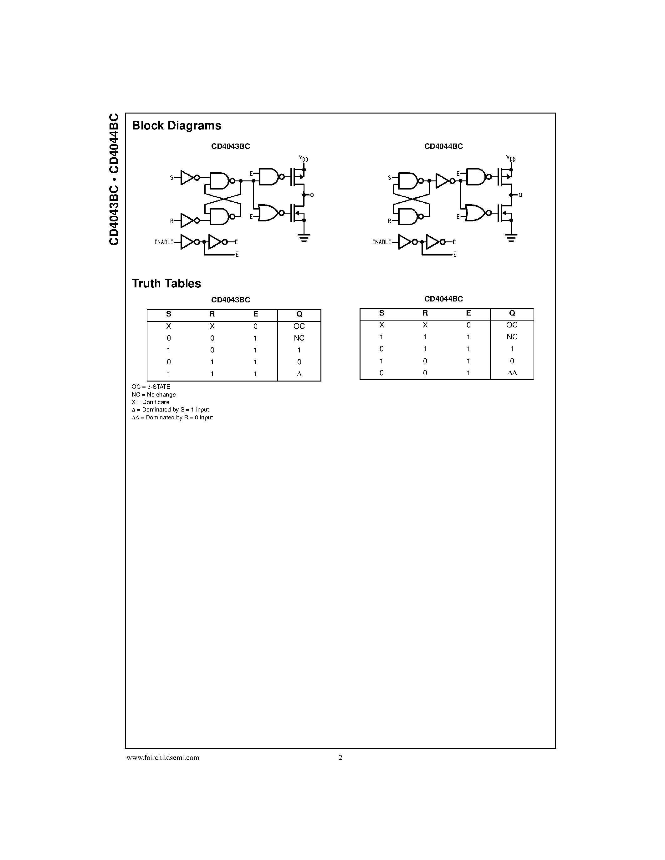 Datasheet CD4043 - Quad 3-STATE NOR R/S Latches . Quad 3-STATE NAND R/S Latches page 2