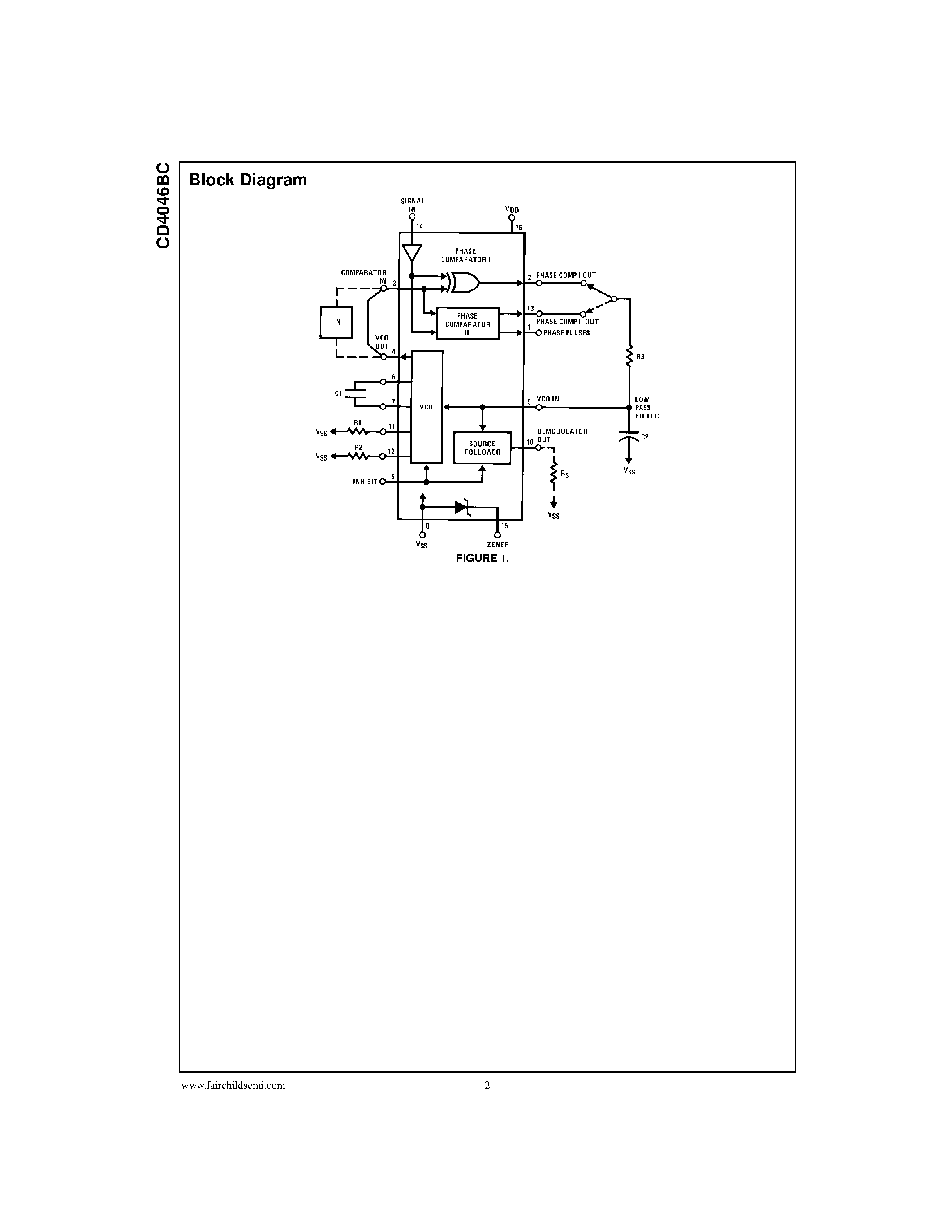 Datasheet CD4046BC - Micropower Phase-Locked Loop page 2