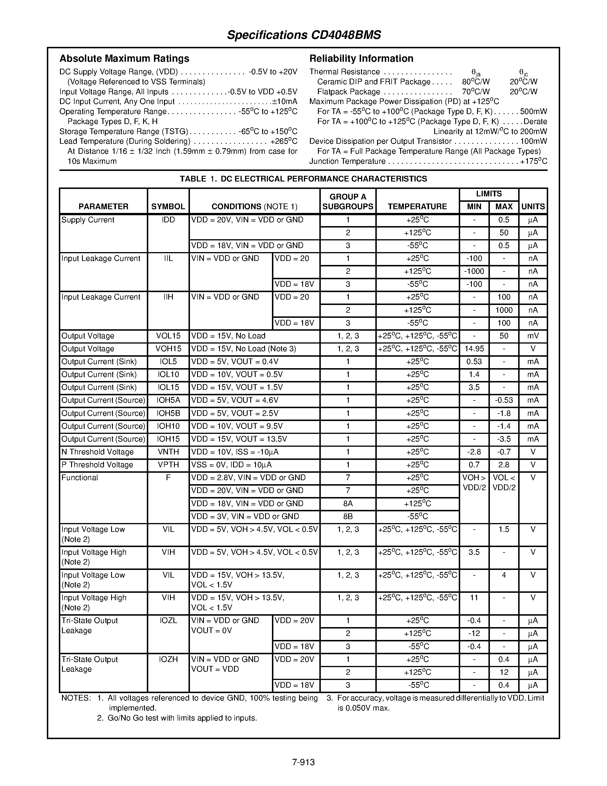 Datasheet CD4048BMS - CMOS Multifunction Expandable 8 Input Gate page 2