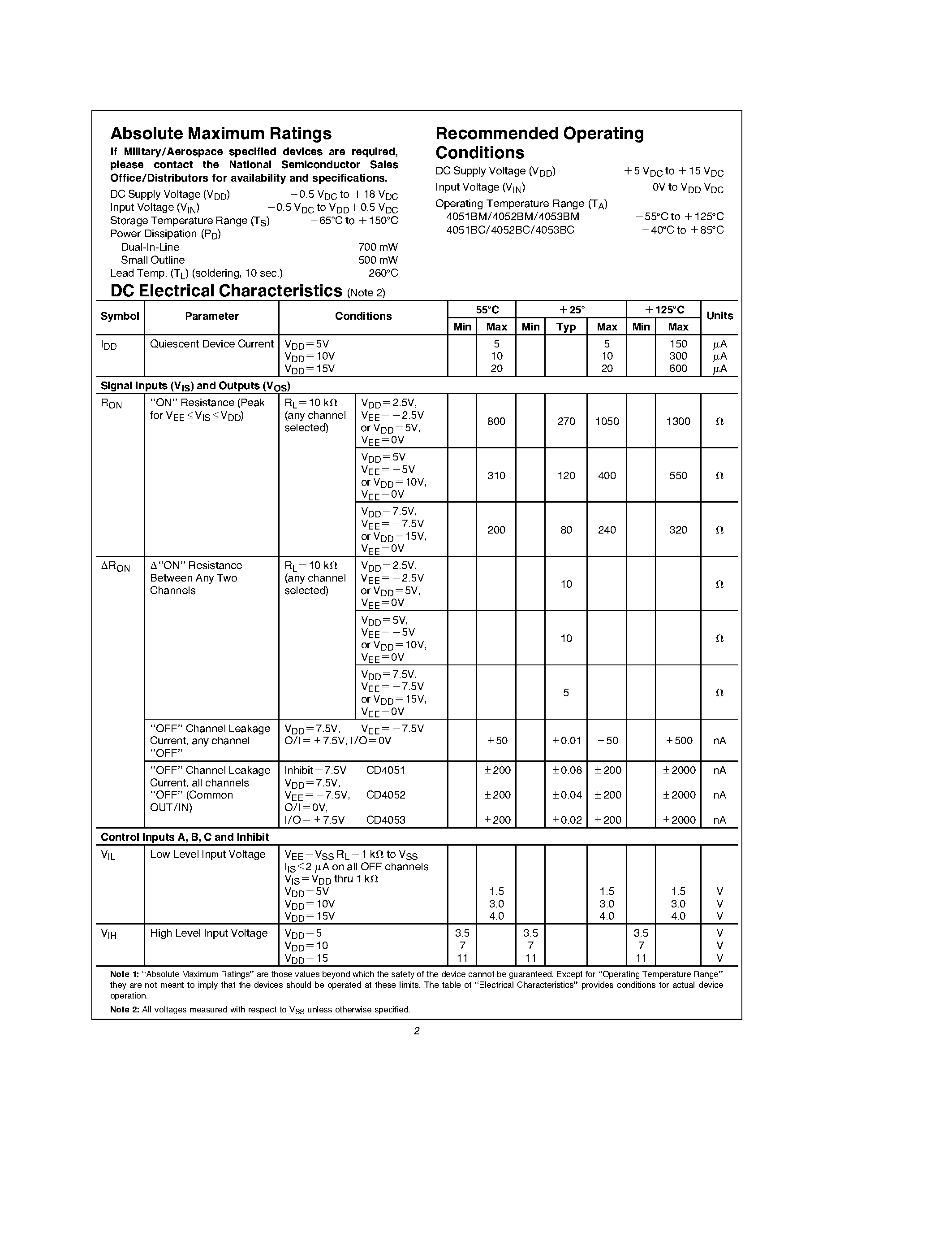 Datasheet CD4051 - Single 8-Channel/ Dual 4-Channel/ Triple 2-Channel Analog Multiplexer/Demultiplexe page 2