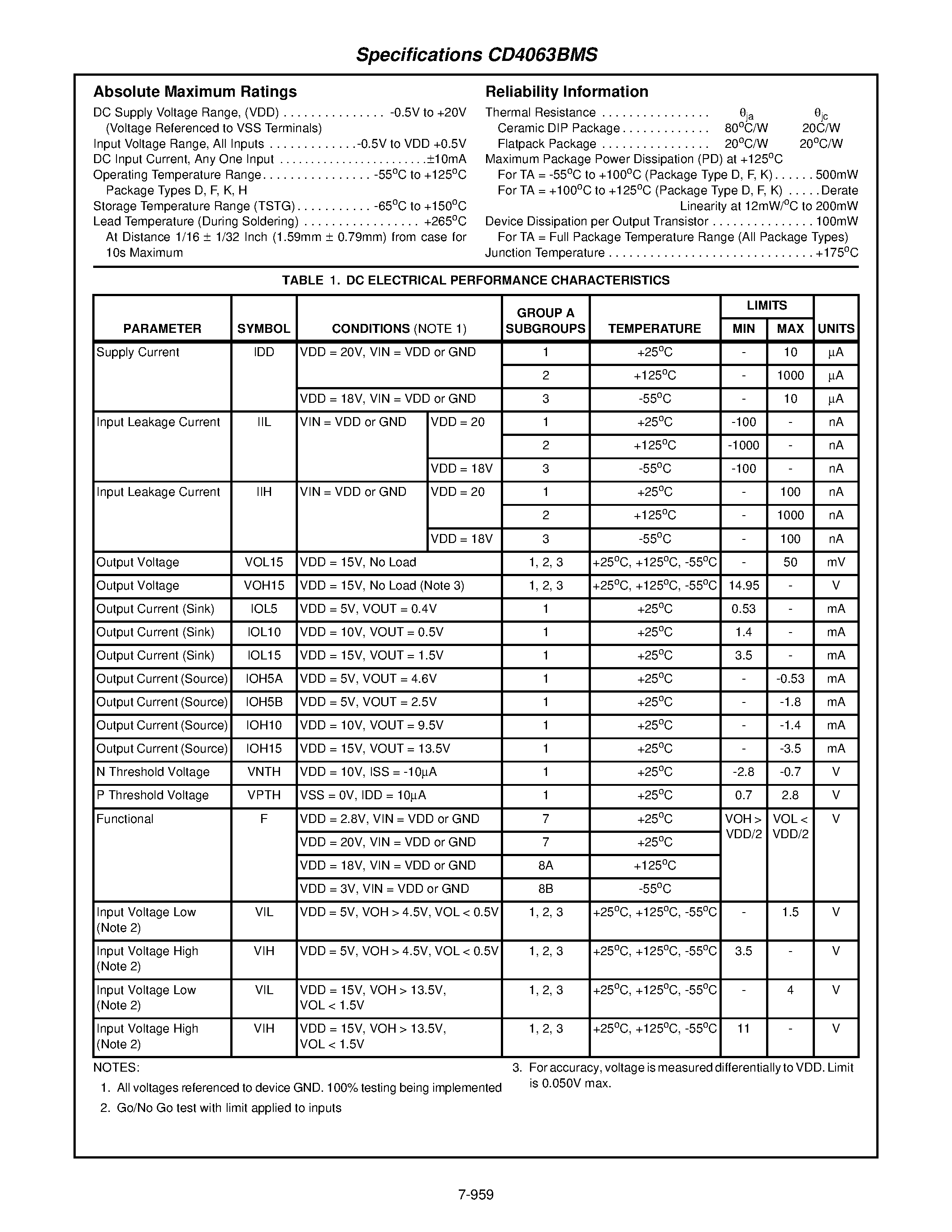 Datasheet CD4063BMS - CMOS 4-Bit Magnitude Comparator page 2