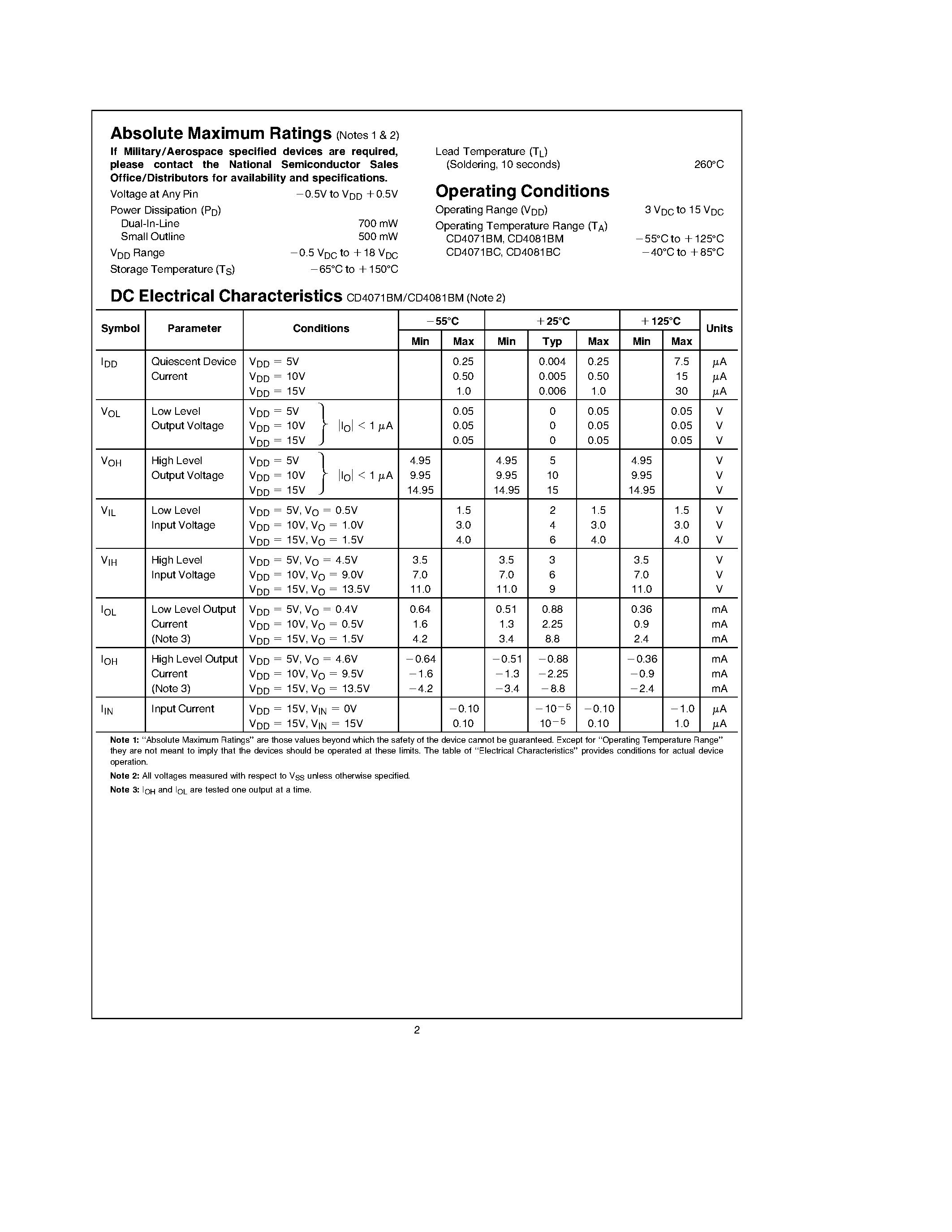 Datasheet CD4071 - Quad 2-Input OR Buffered B Series Gate page 2