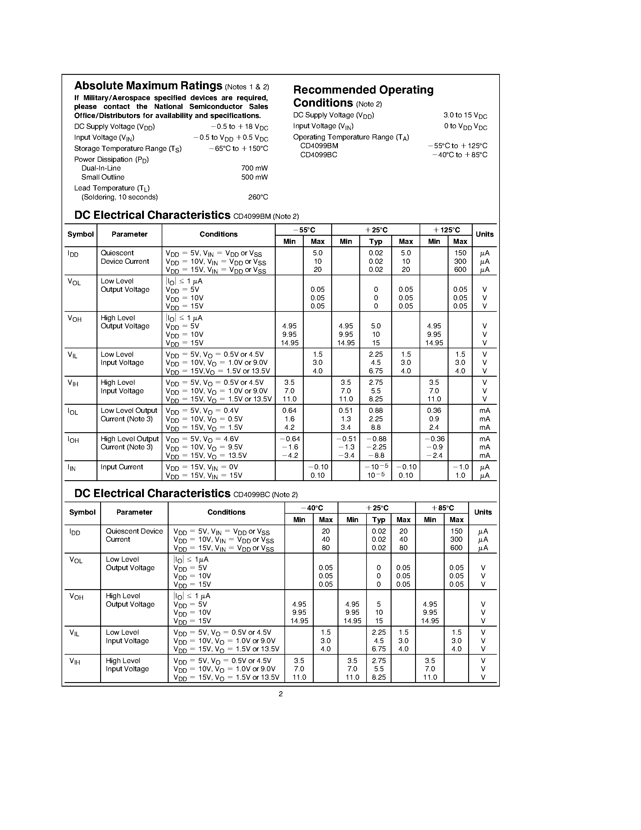 Datasheet CD4099BC - 8-Bit Addressable Latch page 2