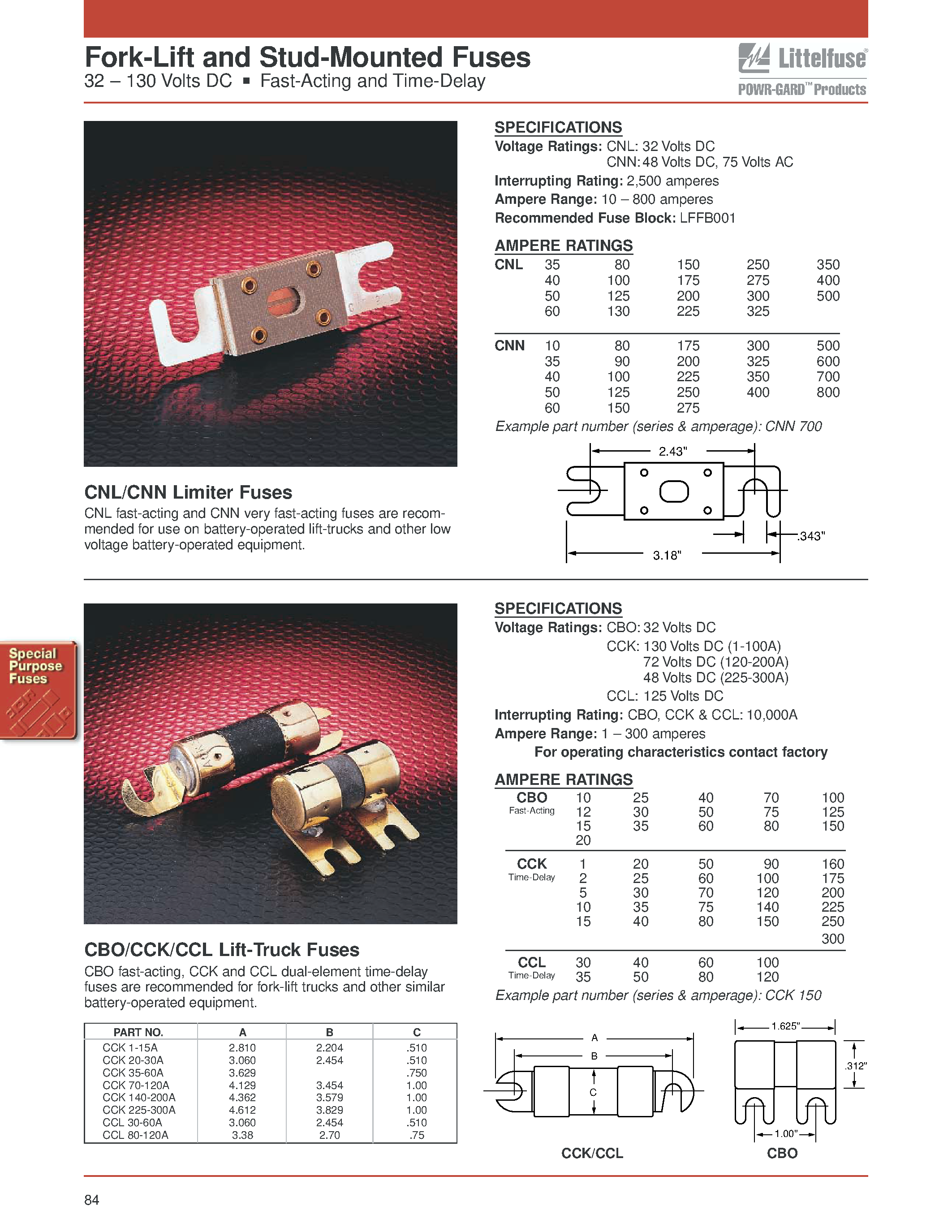 Даташит CCK1-15A - Fork-Lift and Stud-Mounted Fuses страница 1